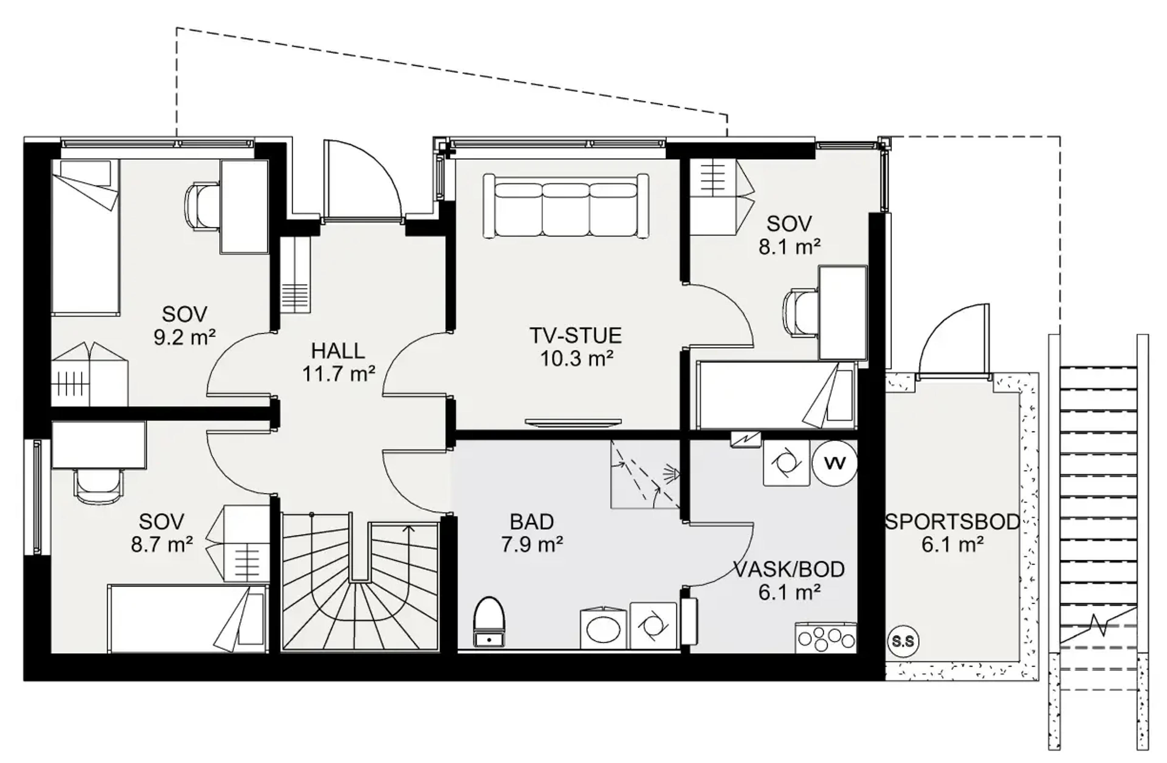 Signatur 308 plantegning 1. etg