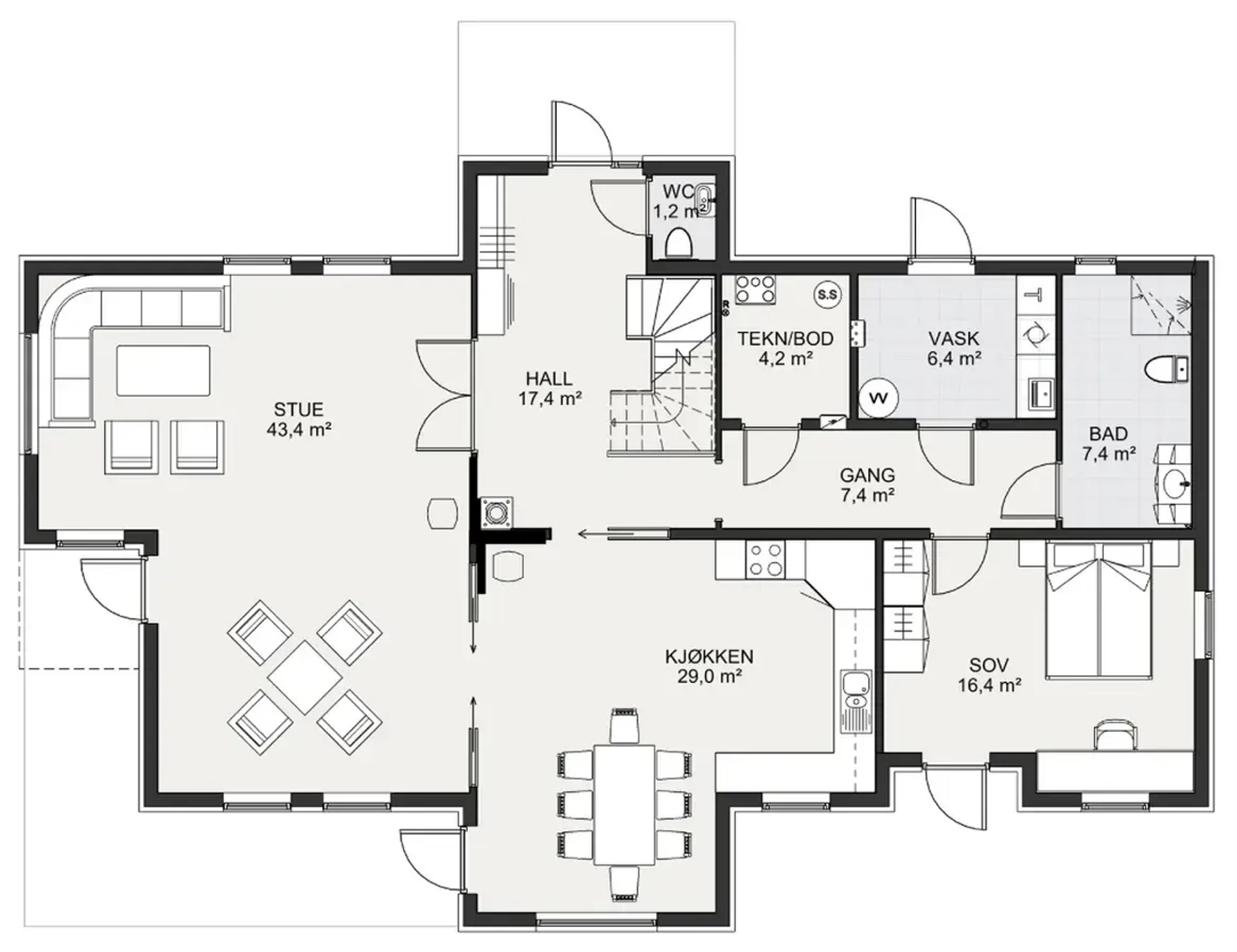 Nestun plantegning 1. etg