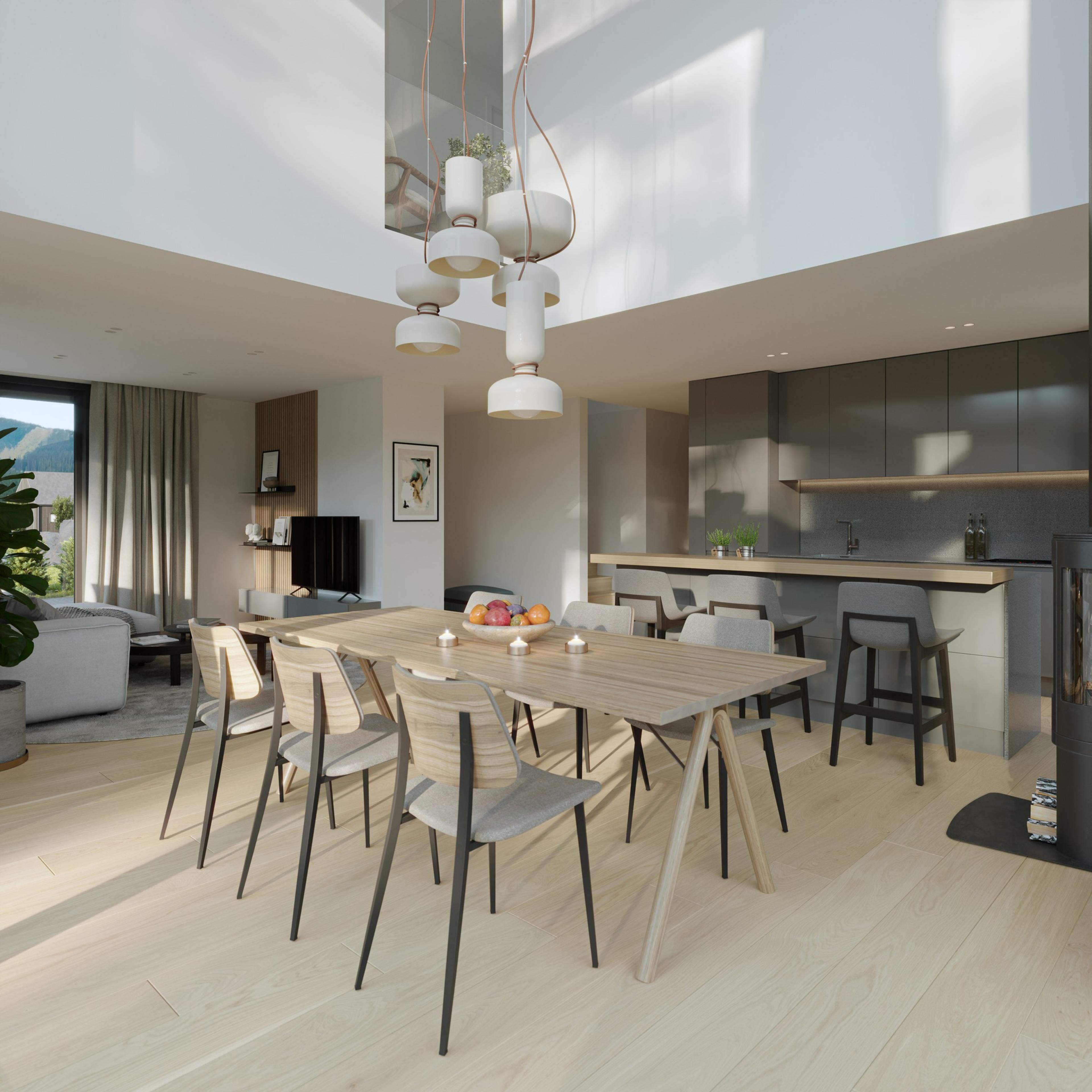 Hvit kjøkken med spisebord