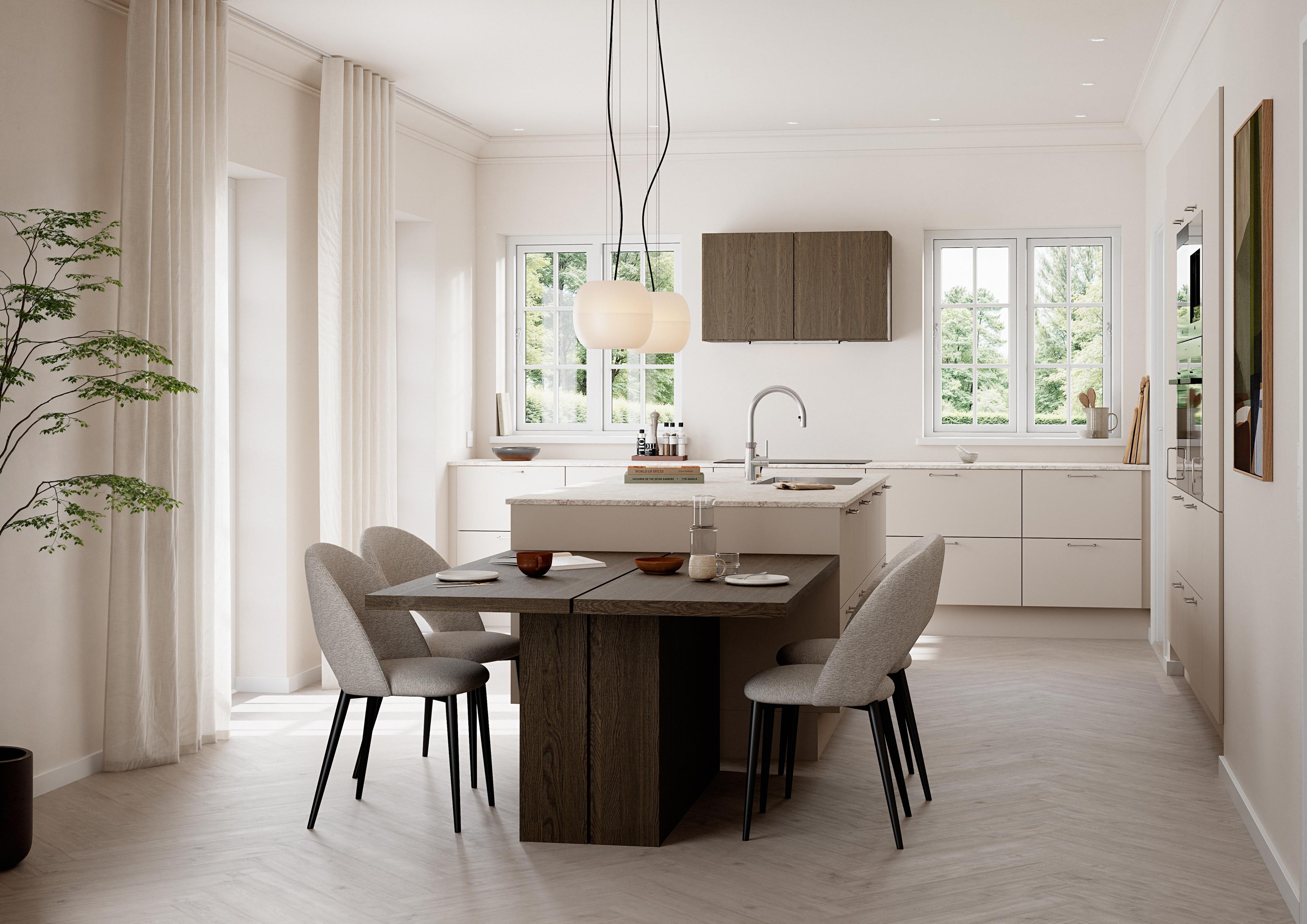 Base-kjøkken med dører i fargen «Varm grå» fra HTH