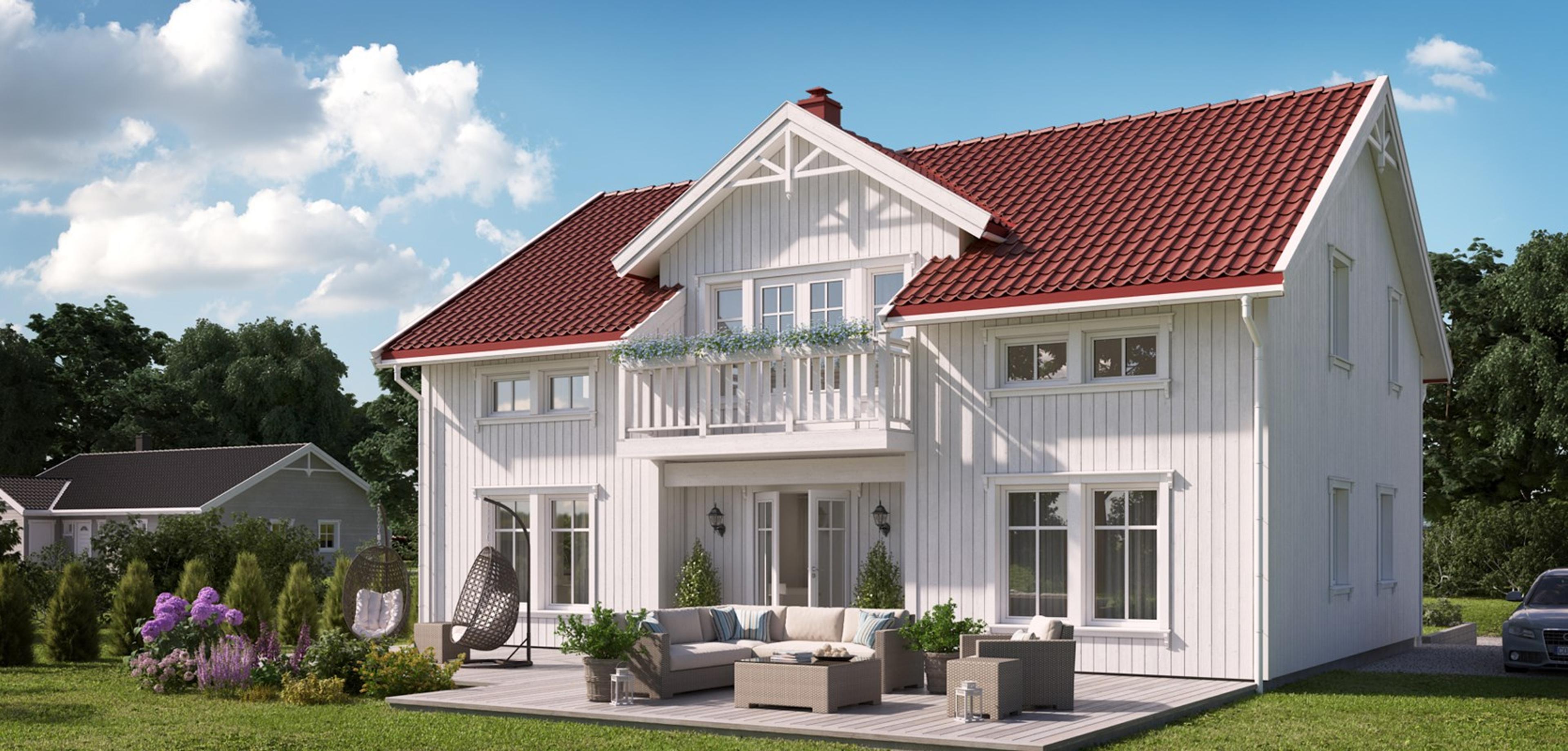 Nanne - Mesterhus Nanne er et tradisjonelt hus i sveitserstil, med et tidløst design og en flott, symmetrisk fasade.