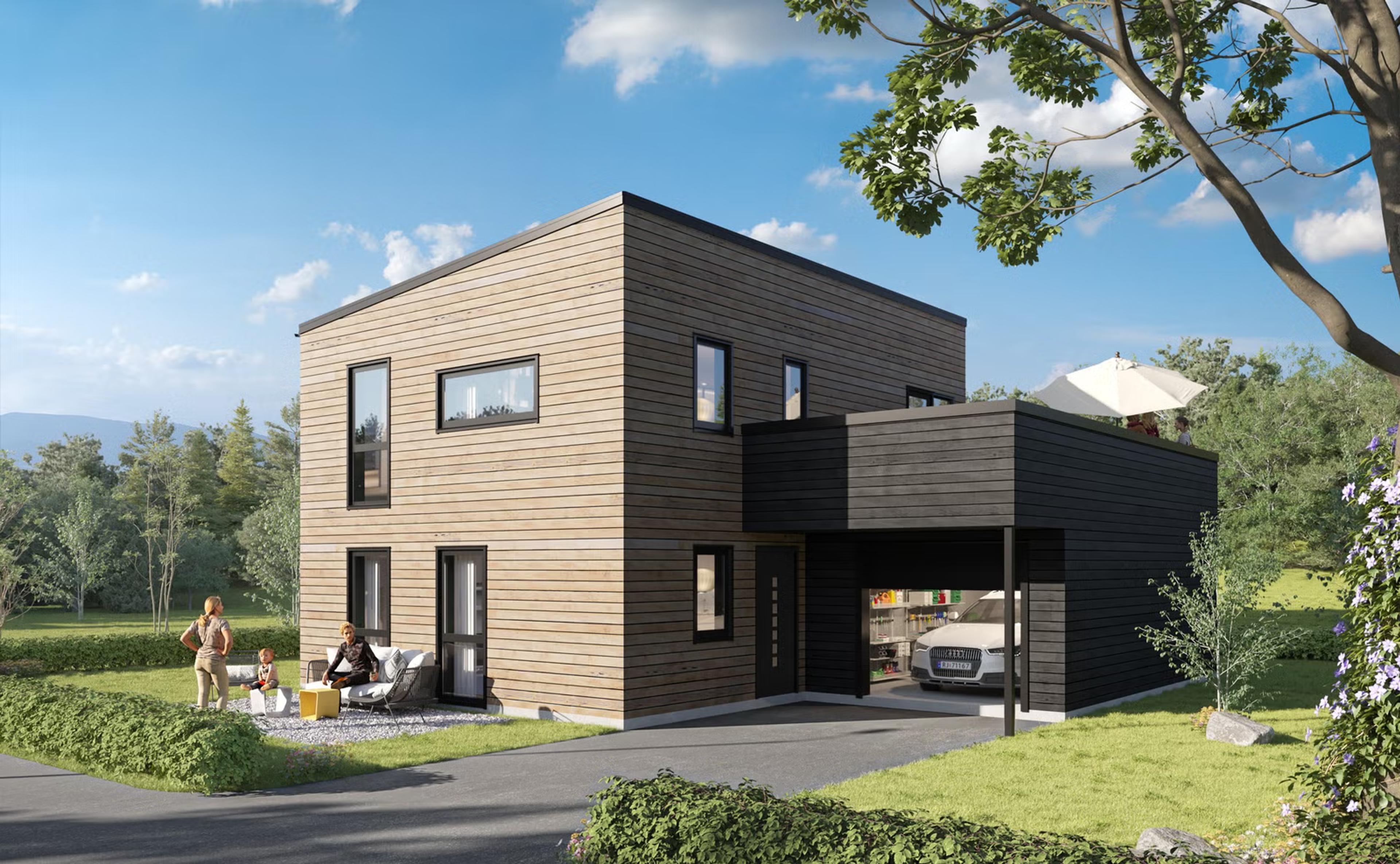 Moderne enebolig med carport, 3–4 soverom og store vindusflater