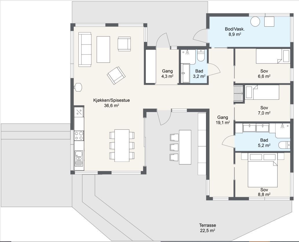 Plantegning 1. ETG — Mesterhus Gimre