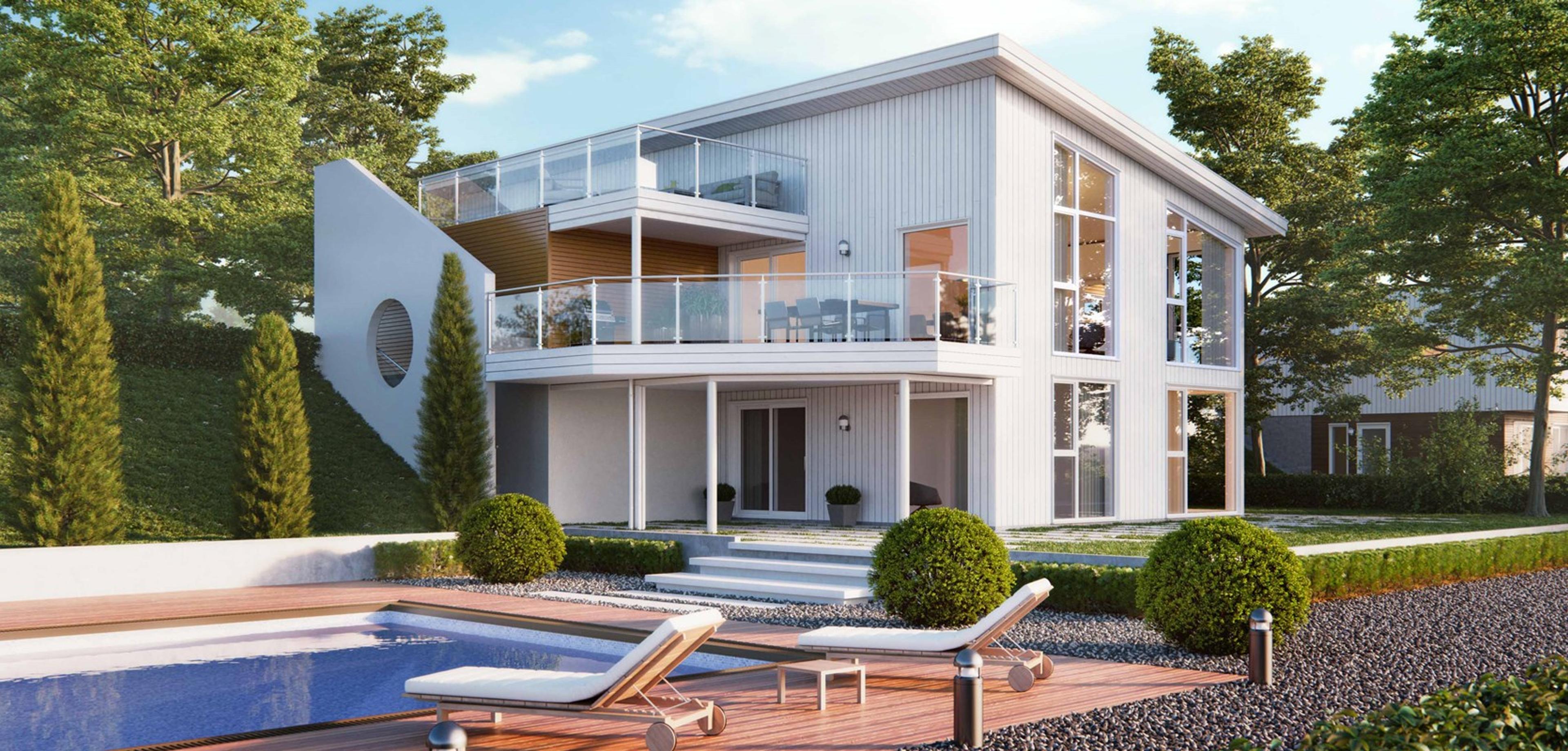 Signatur 302 - romslig funkishus for skrå tomt