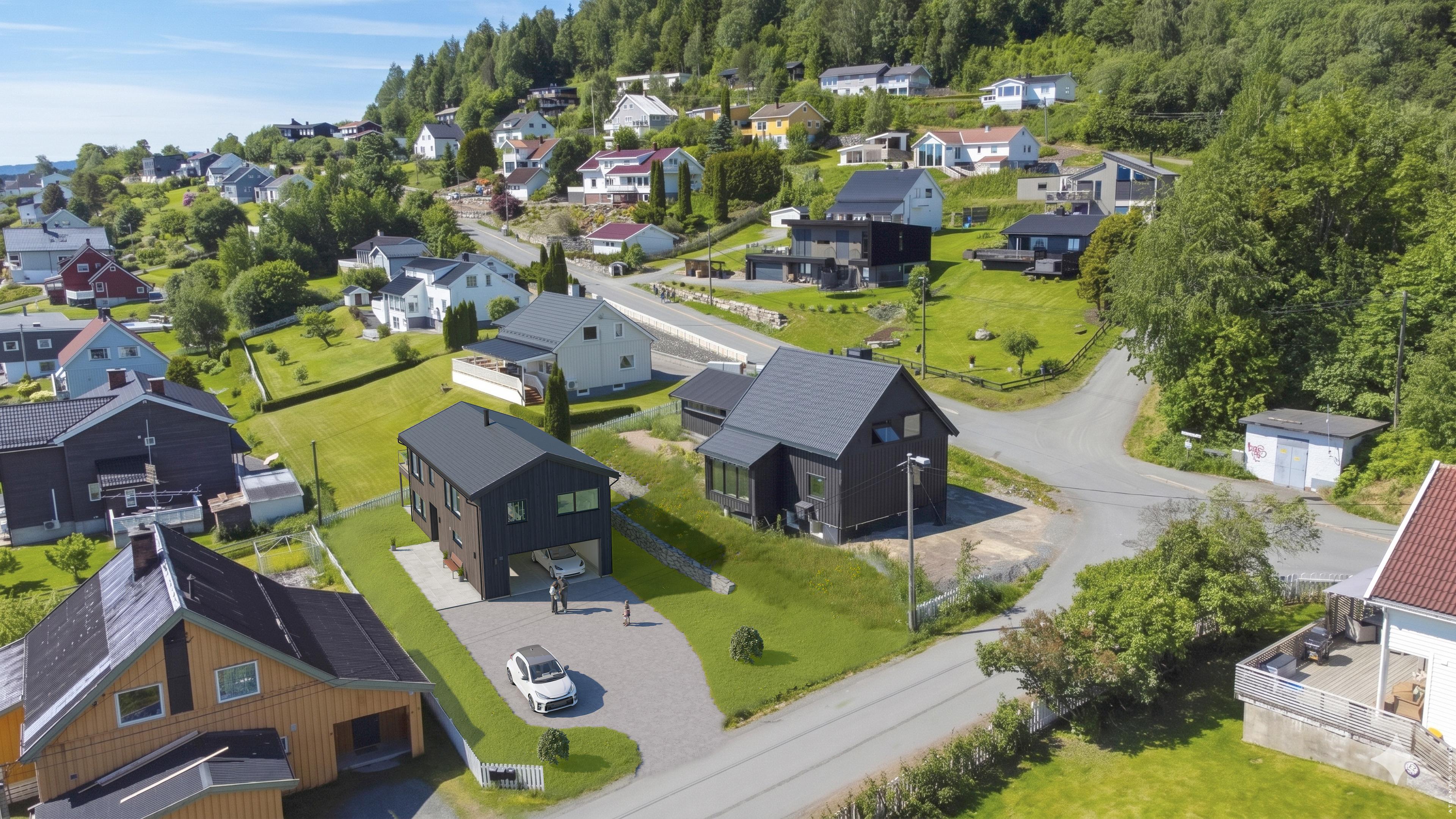 3D illustrasjon av boligen på tomt