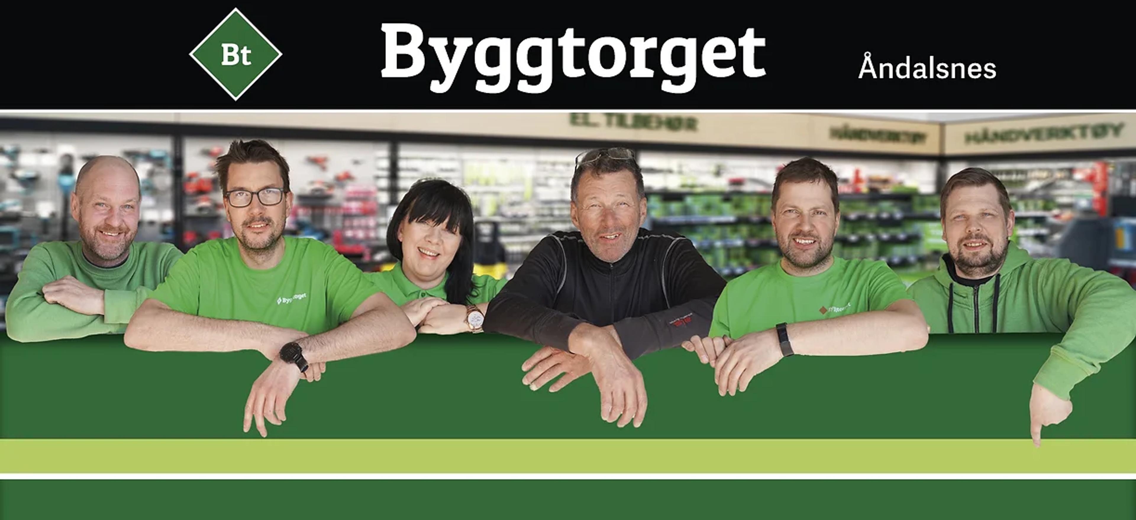 Byggtorget logo med bilde av ansatte under