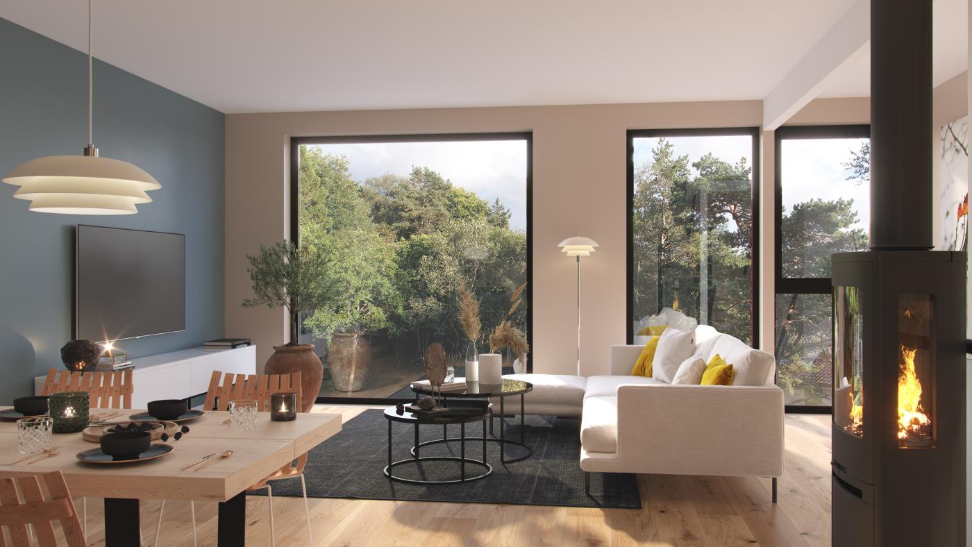 Koselig stue med peis i Martin Seips Veg