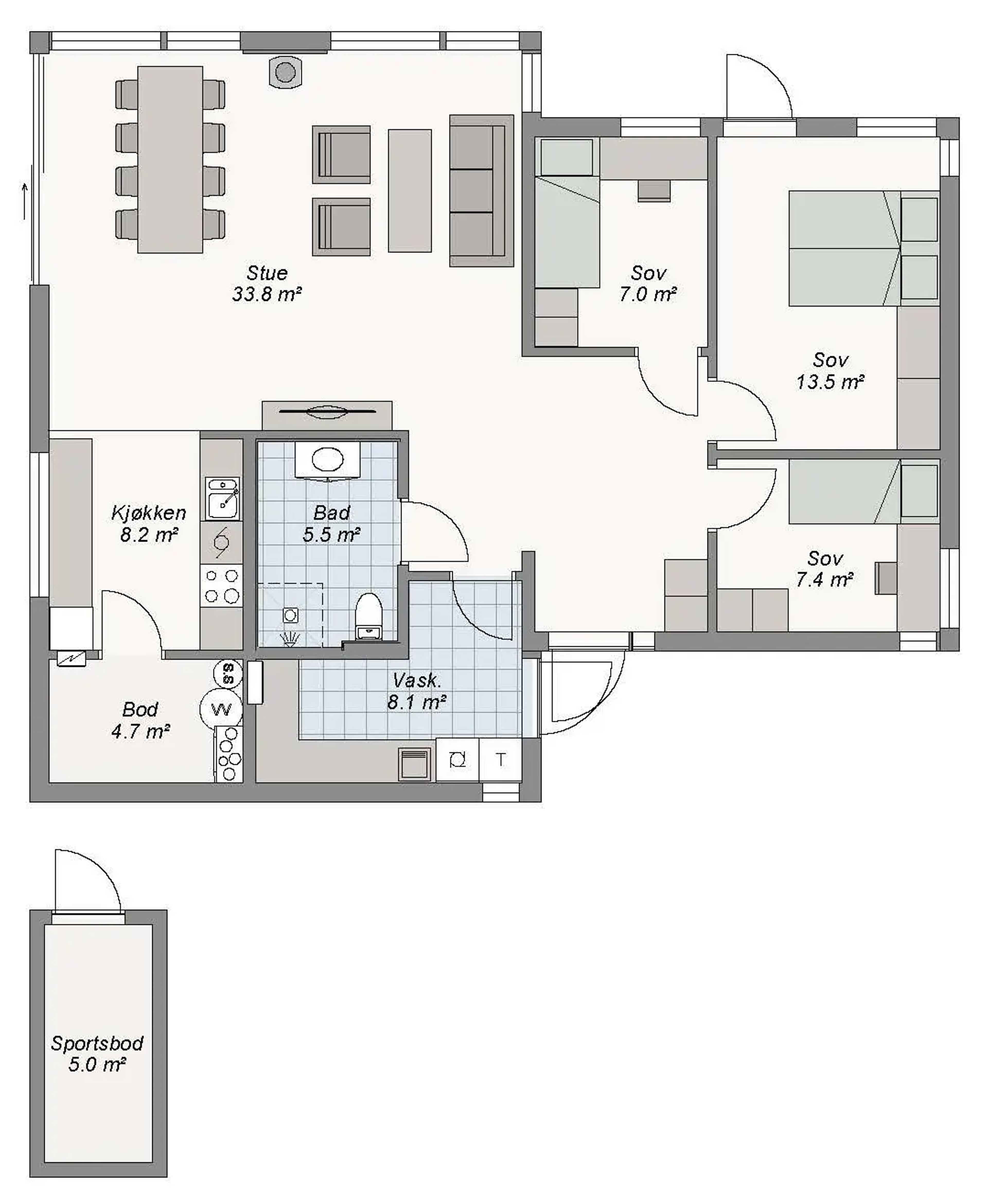 Livlig plantegning 1. etg