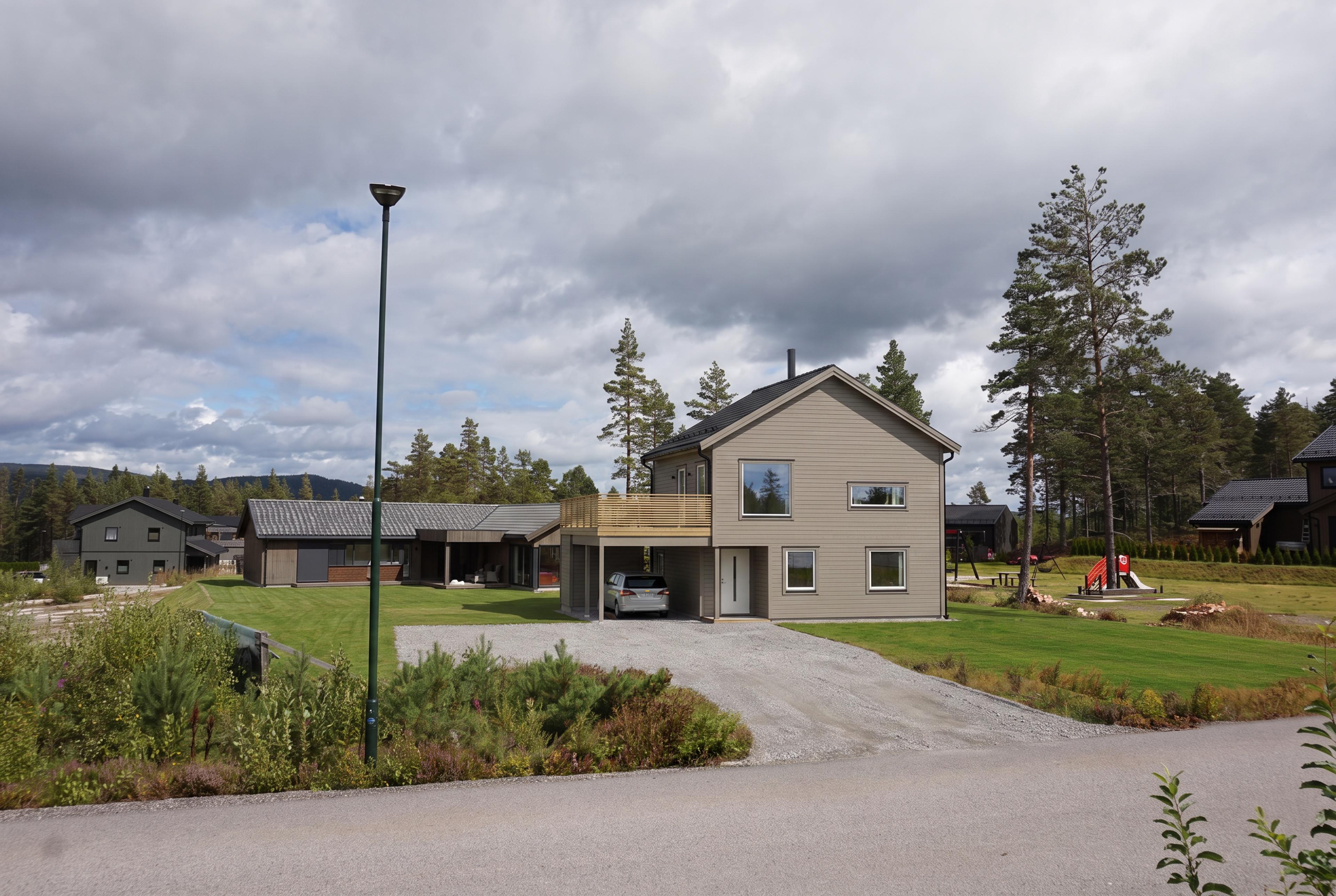 3D illustrasjon av hus på tomt