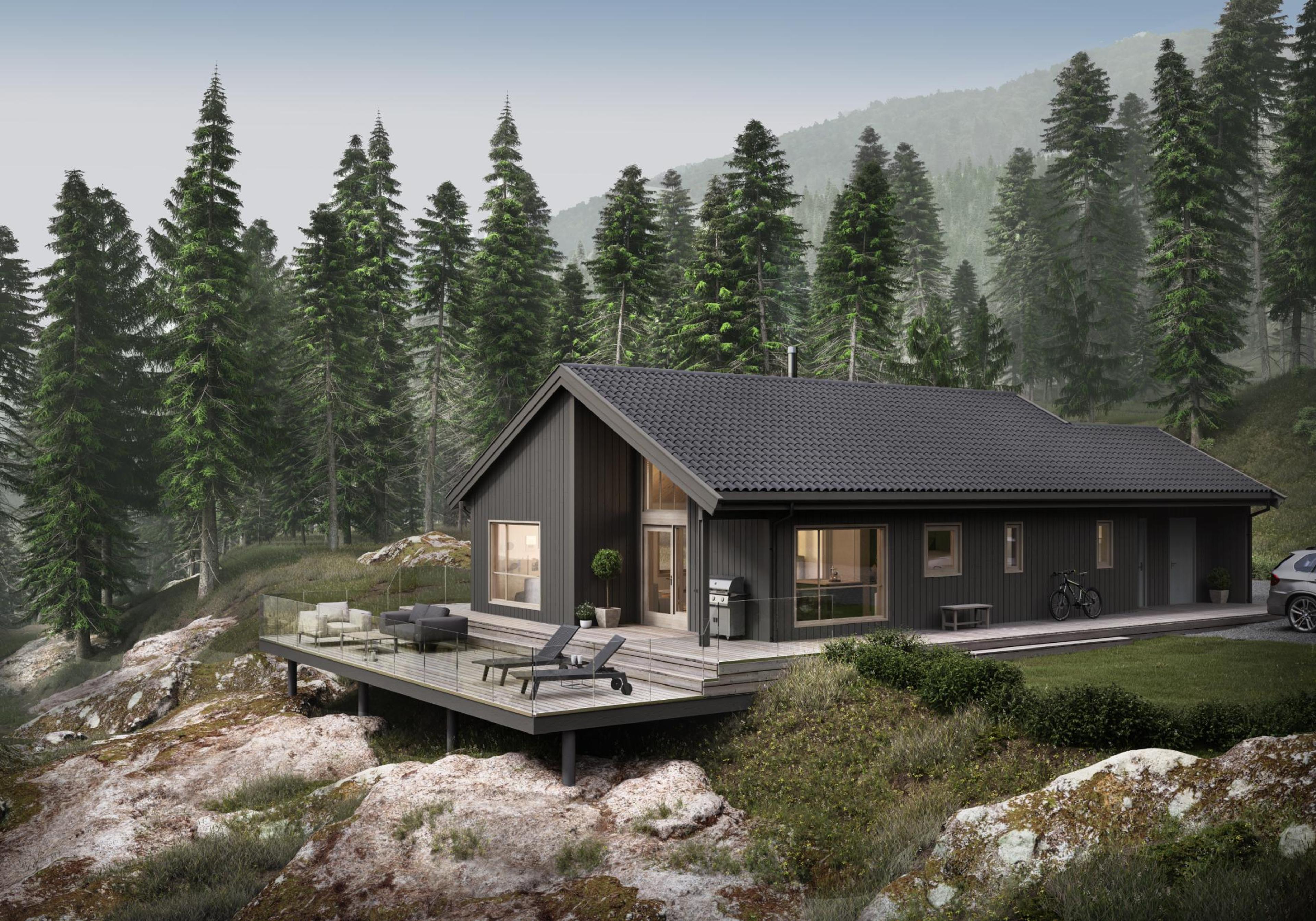 Eneboligen Auriga fra Nordbohus på ett plan