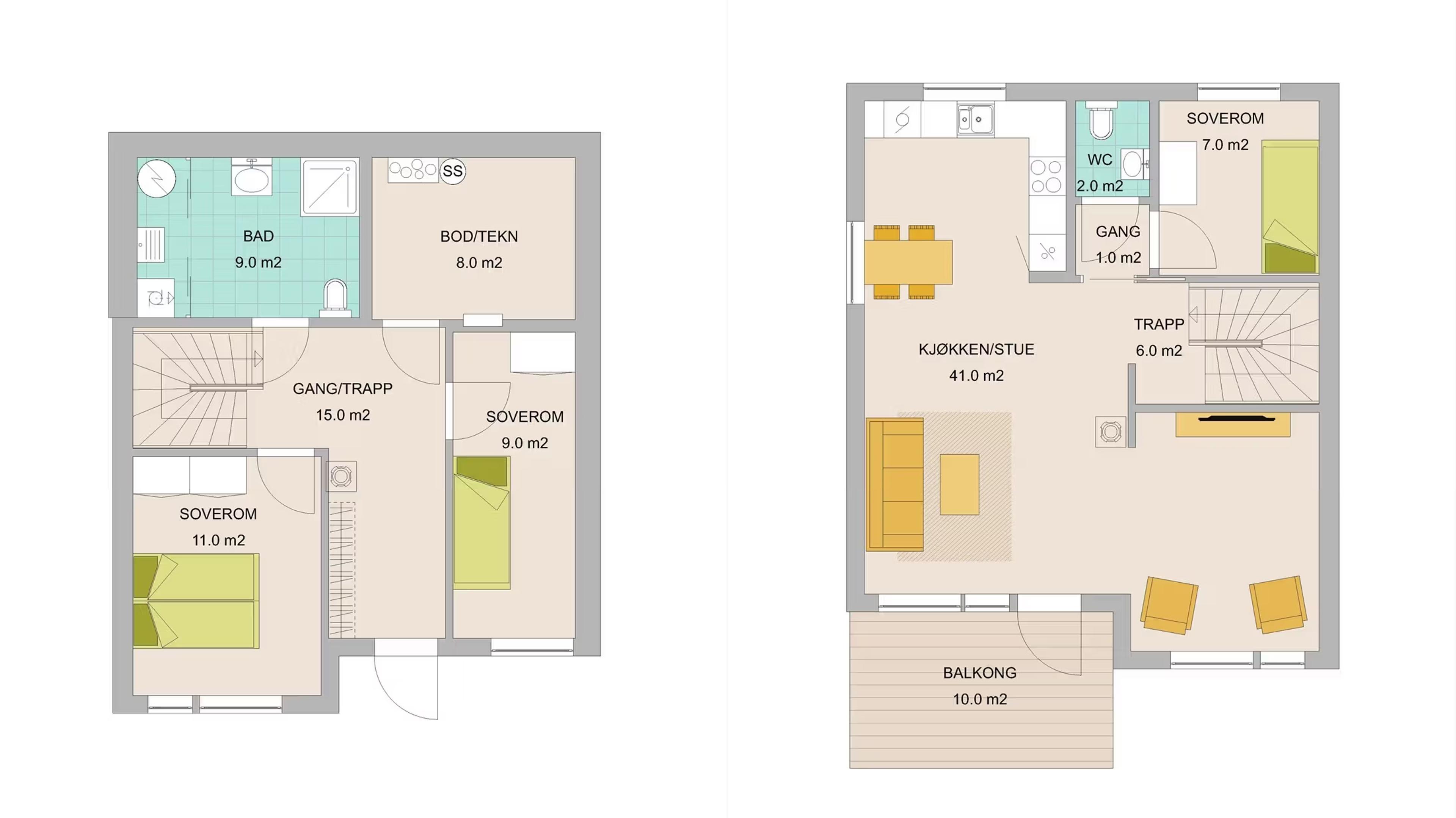 Plantegning av for bolig i vest.