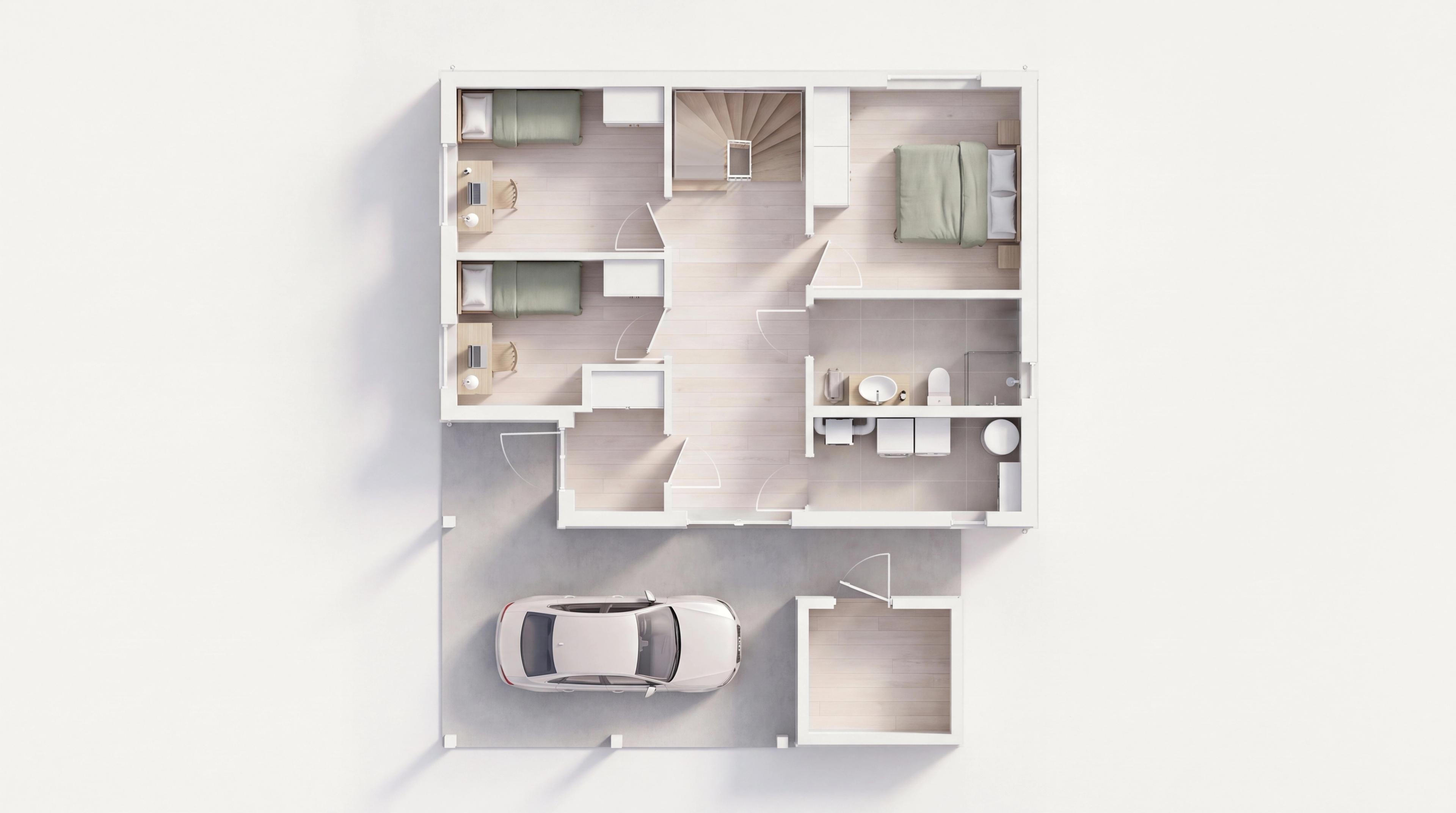 3D-plantegning Luftig 1. etasje