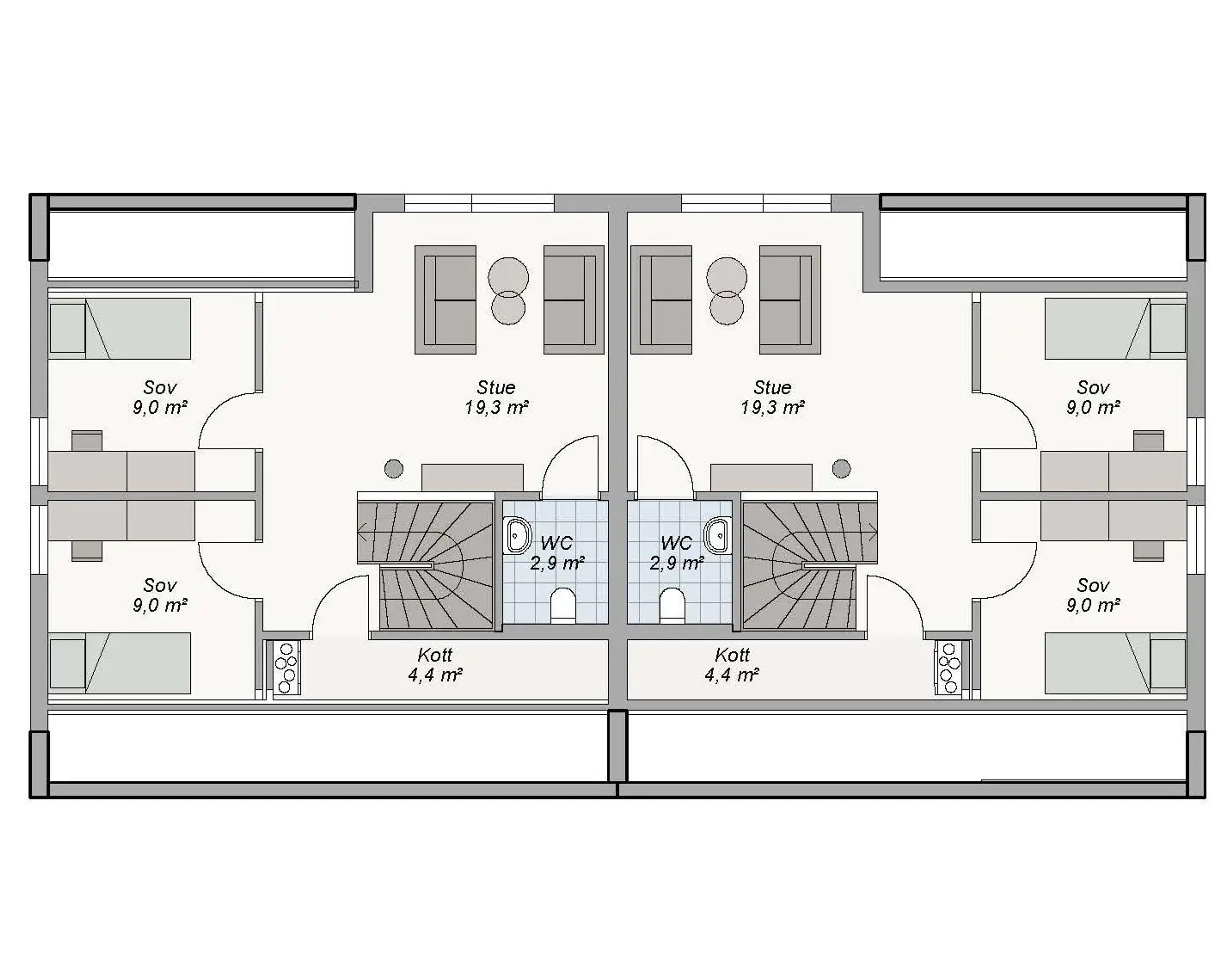 Symmetri plantegning 2. etg