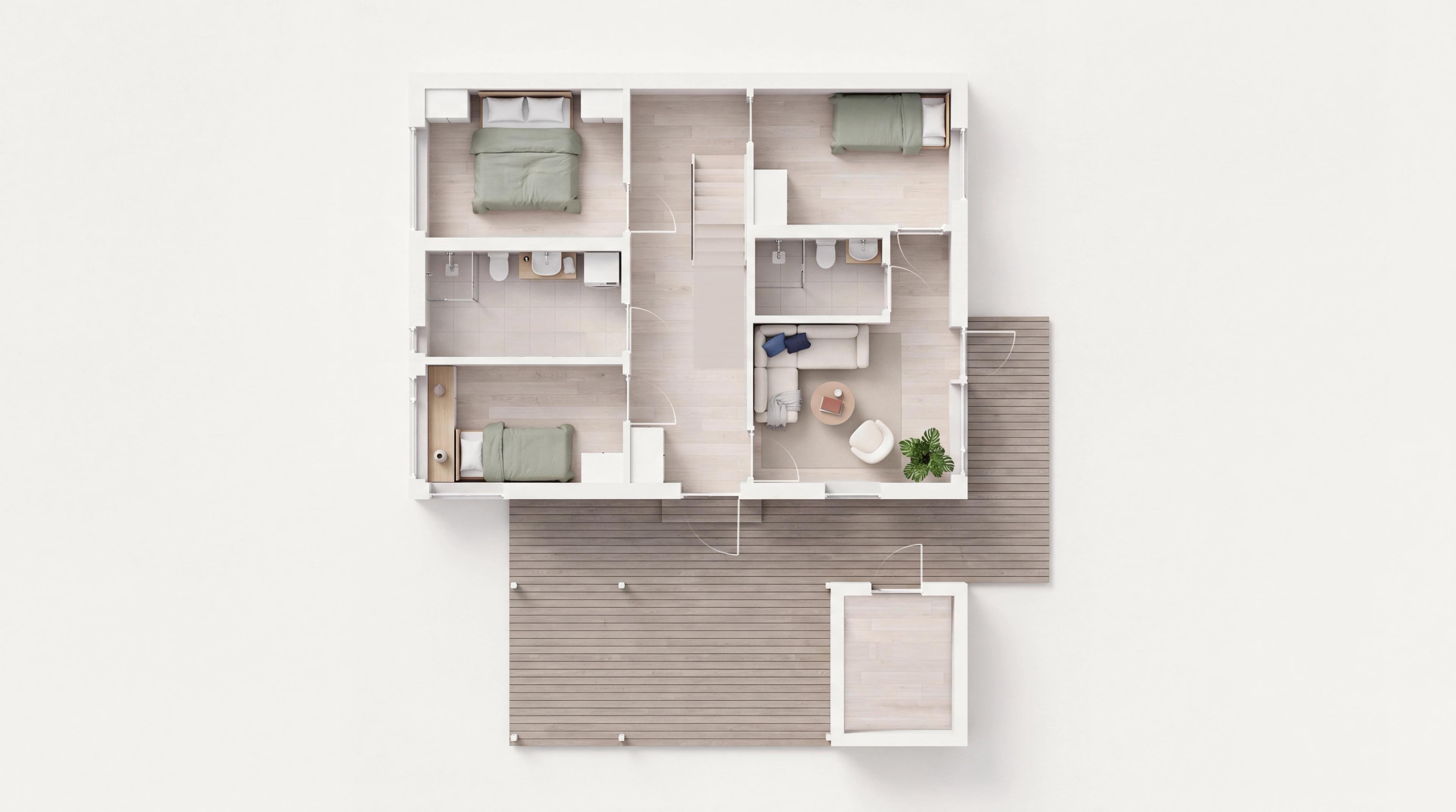 3D-plantegning Luna 1. etasje
