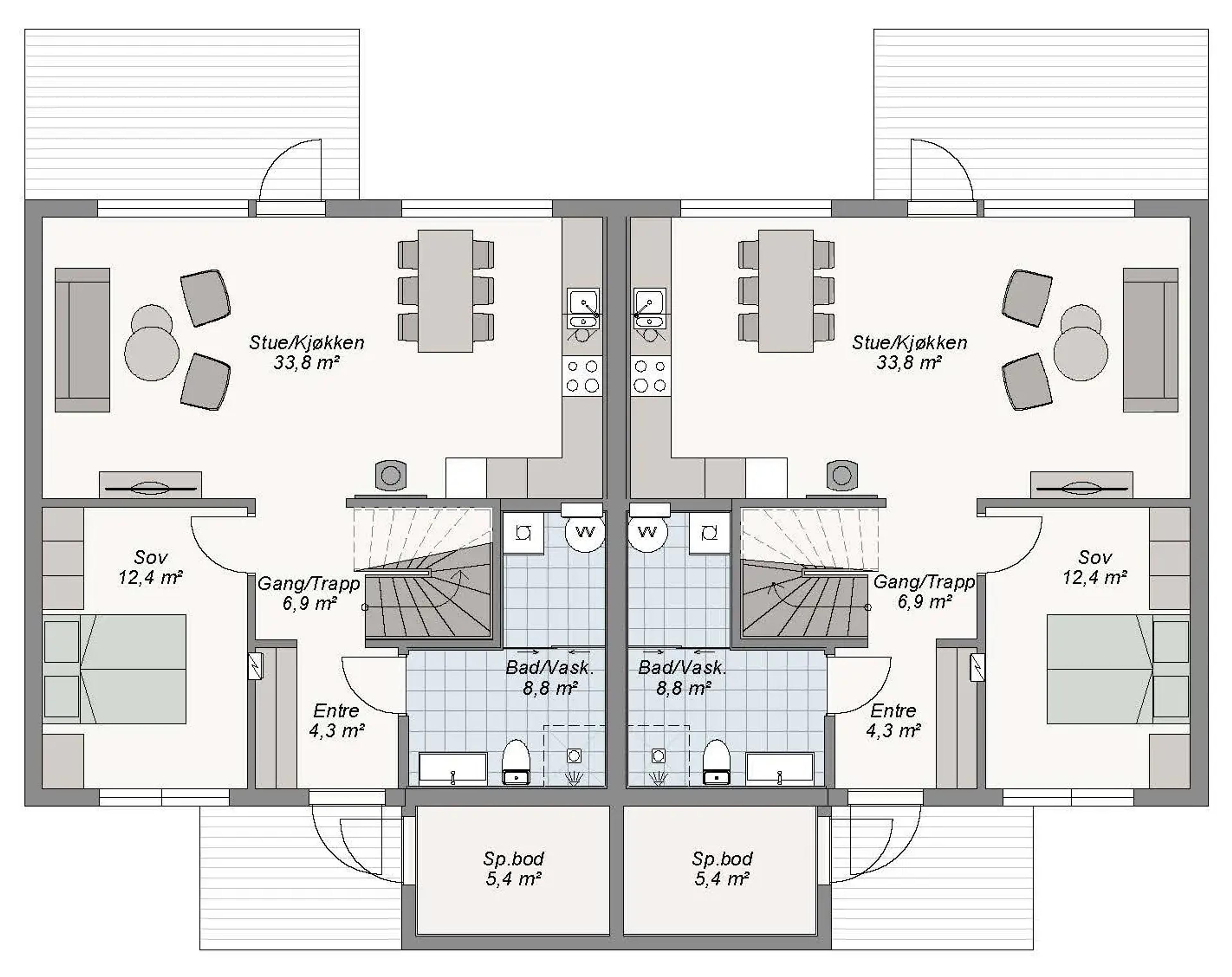 Symmetri plantegning 1. etg