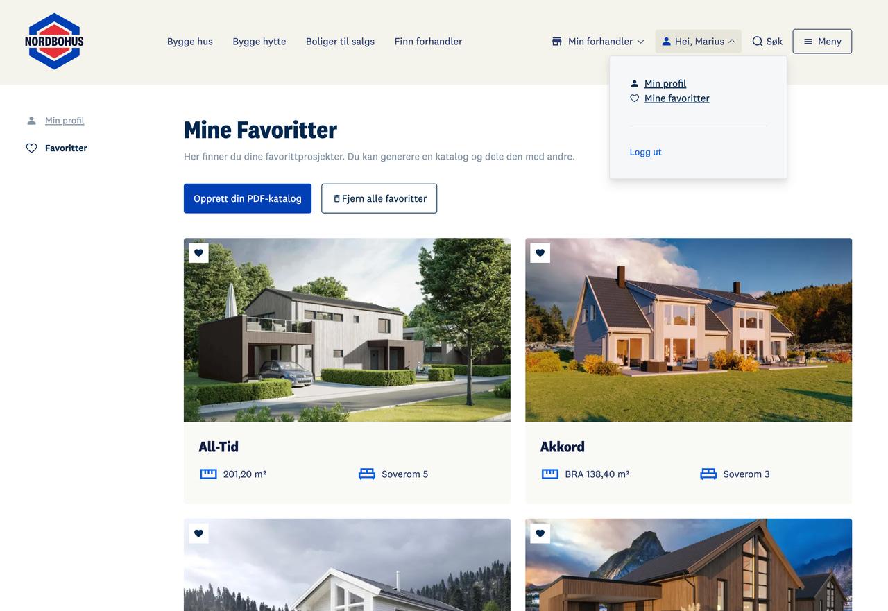 Merk husene du liker, klikk på «Hei, ditt navn», og gå videre til «Mine favoritter».