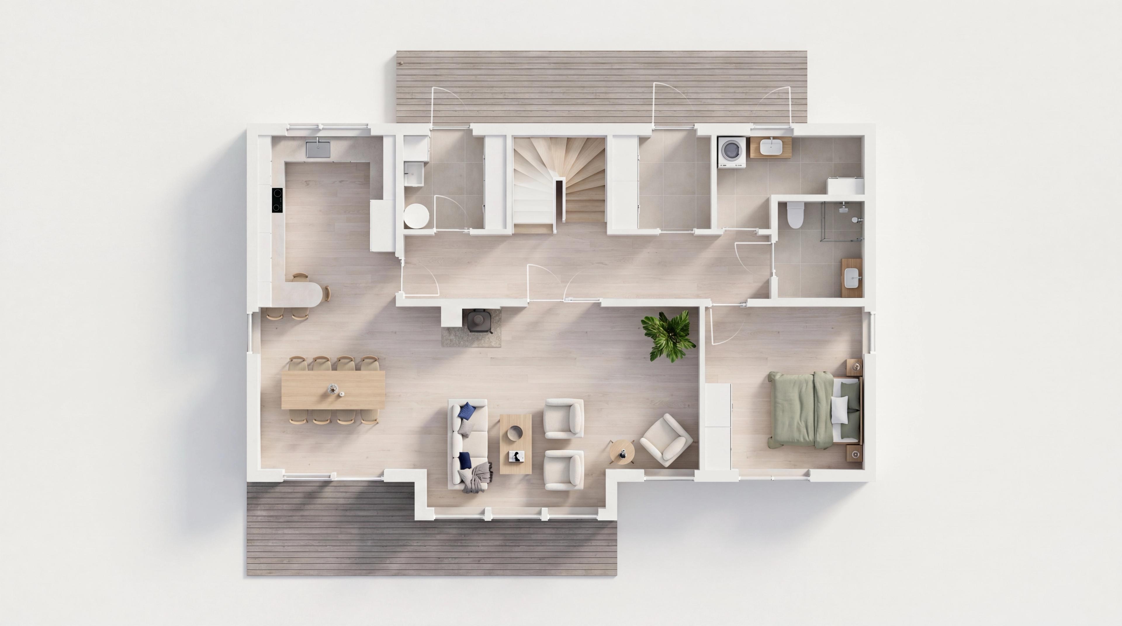3D-plantegning Lun 1. etasje