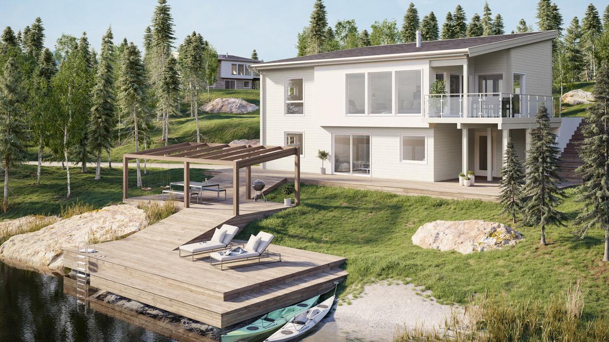 Den moderne og stilrene eneboligen Front er også tegnet for skrå tomt.