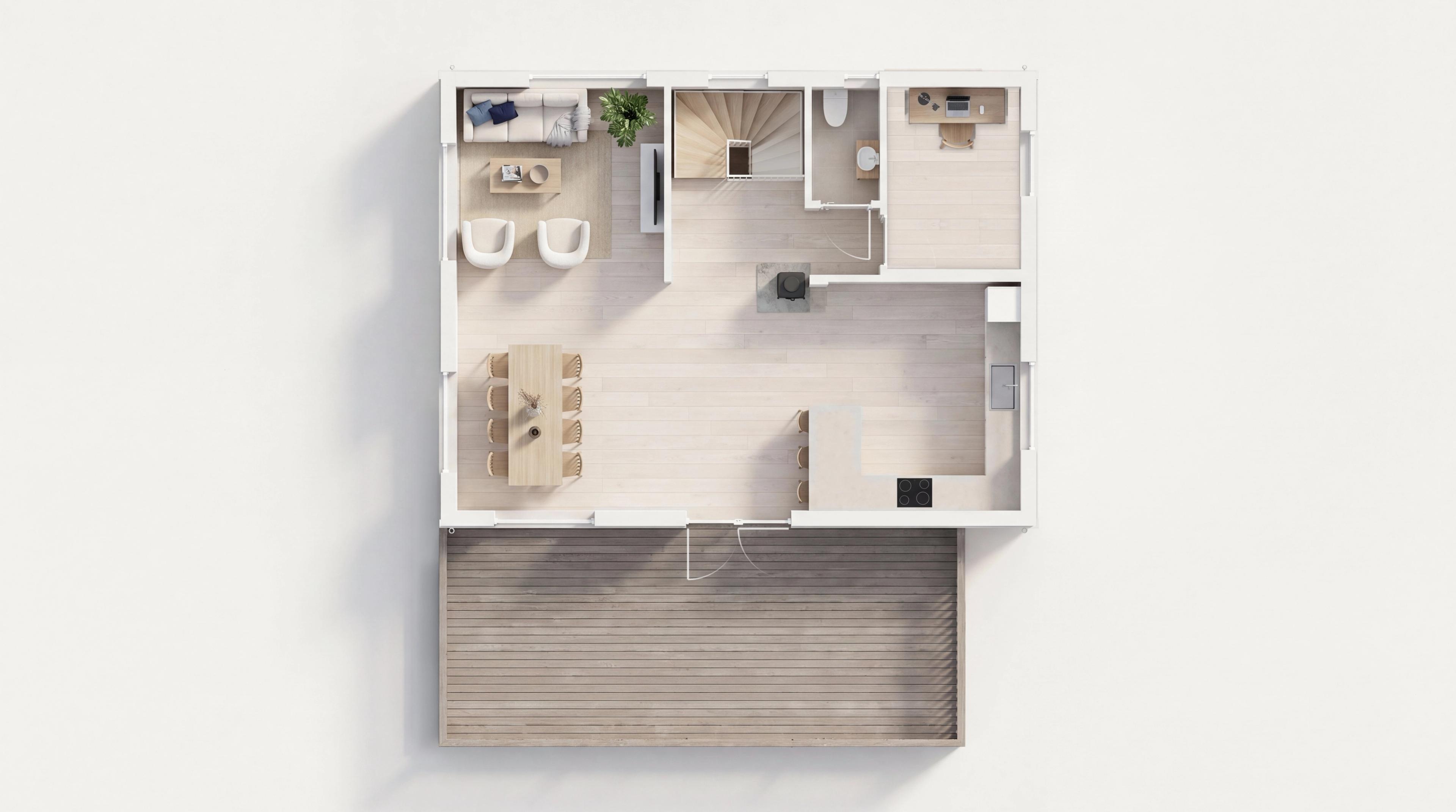 3D-plantegning Luftig 2. etasje
