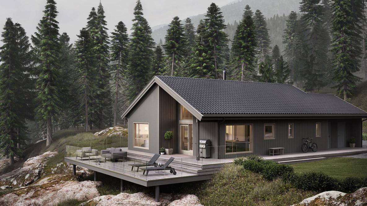 Eneboligen Auriga på ett plan fra Nordbohus