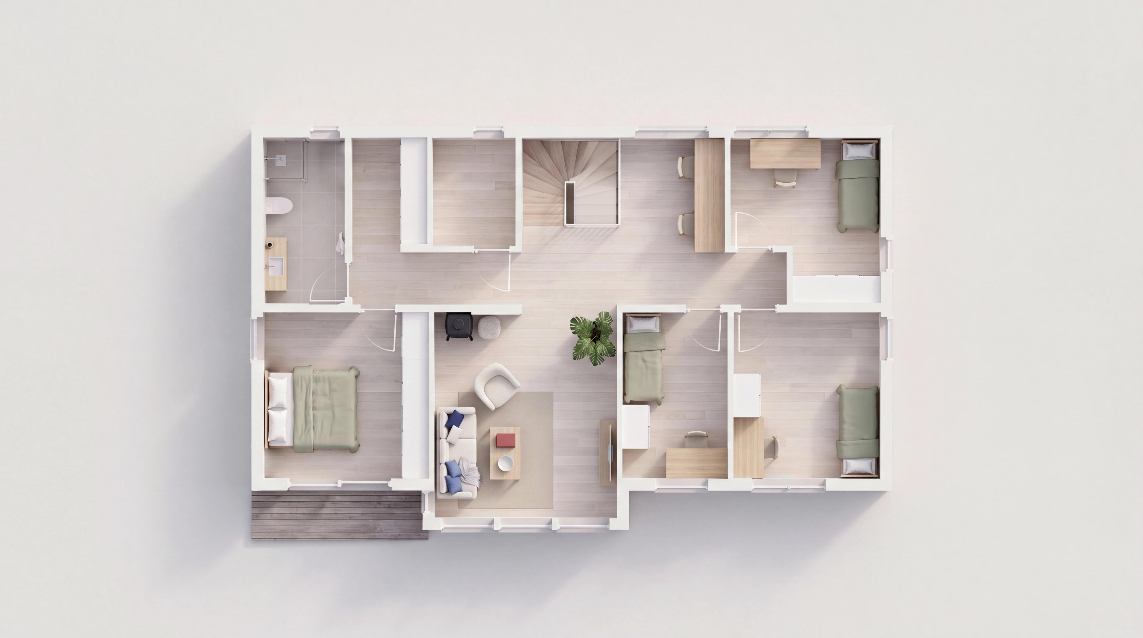 3D-plantegning Lun 2. etasje