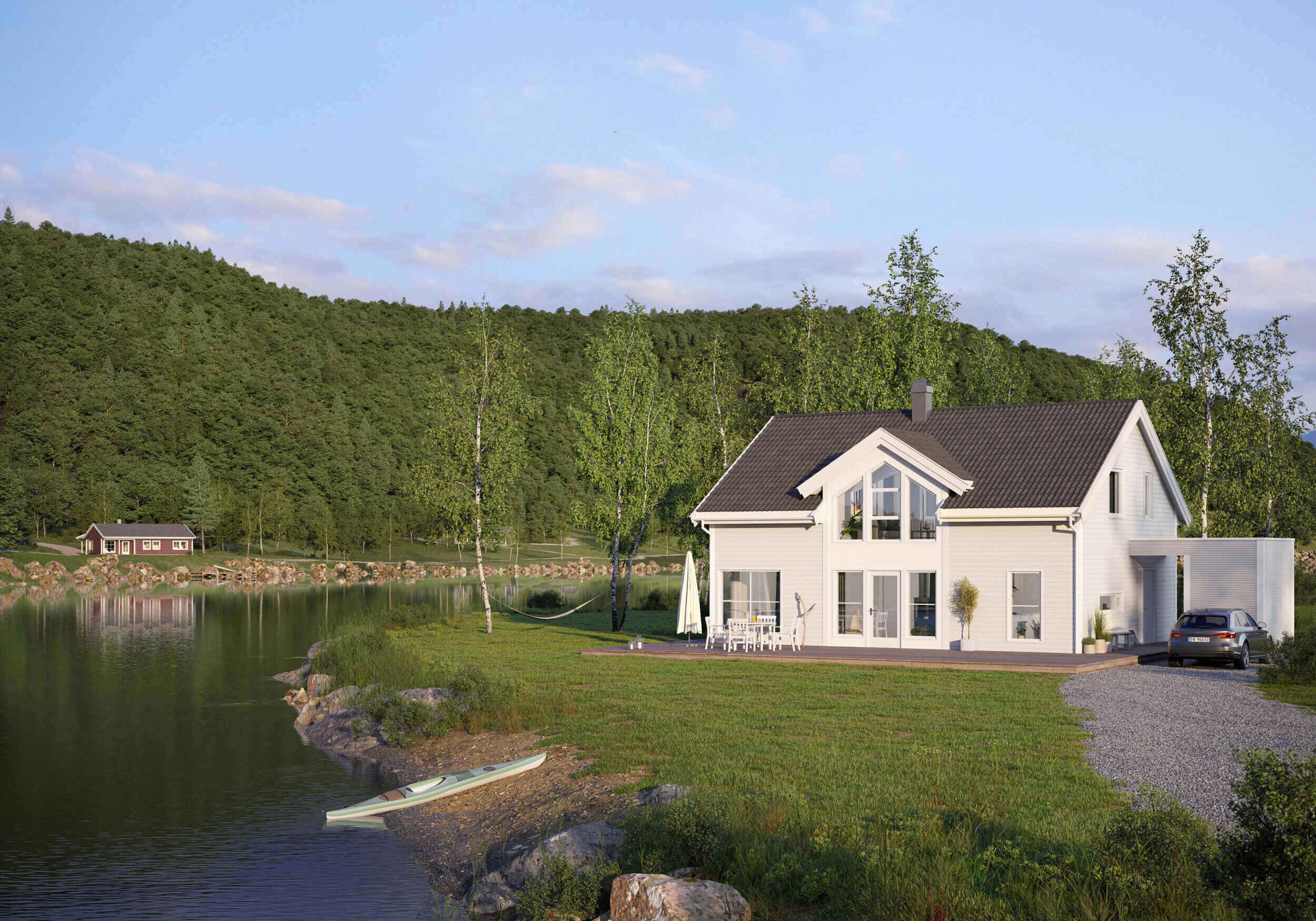 Sans er en tradisjonell bolig over to etasjer med skråtak