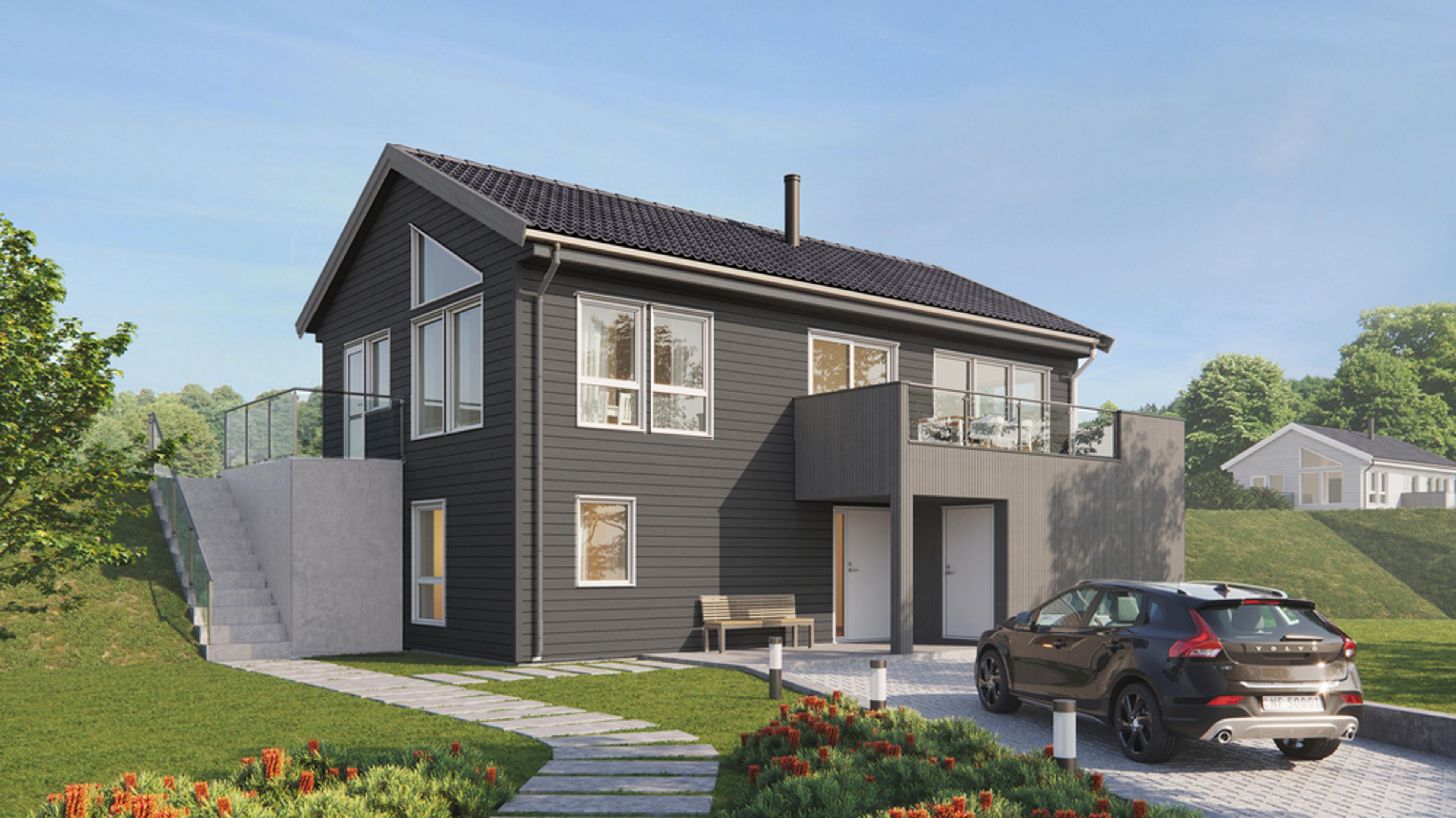 Vennlig er en moderne klassisk bolig over tre etasjer og skrått tak