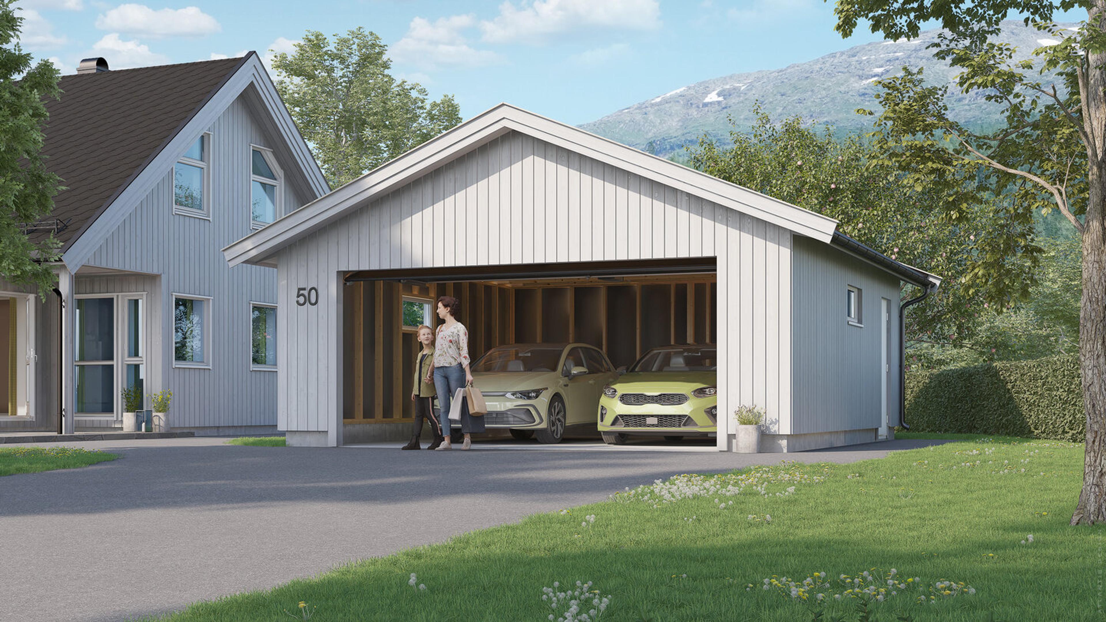 Dobbelgarasje med skråtak