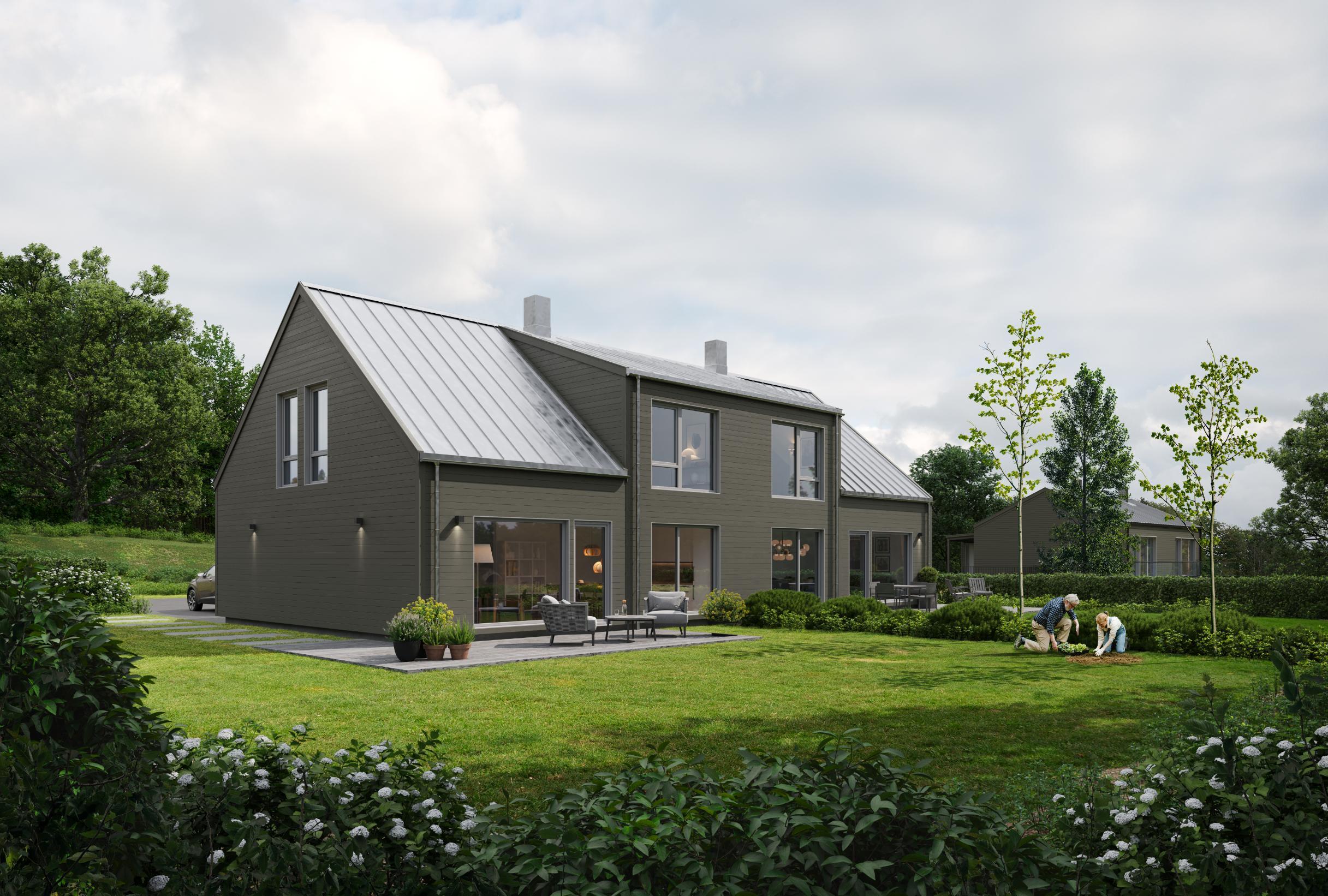 Symmetri er en tradisjonell tomannsbolig med spennende design og god lagringsplass.
