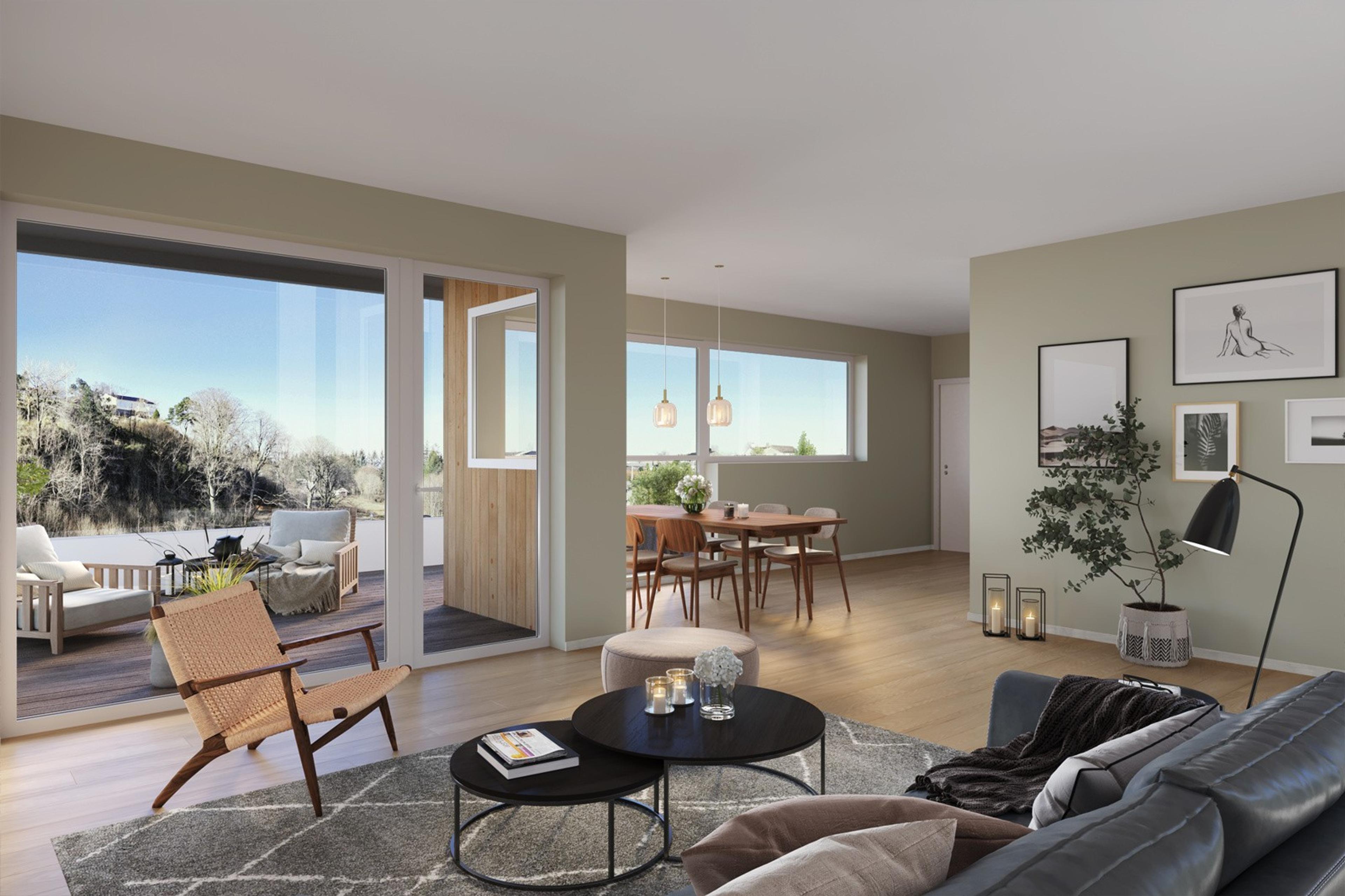 Bilde av stuen i en av boligene i Maimyra