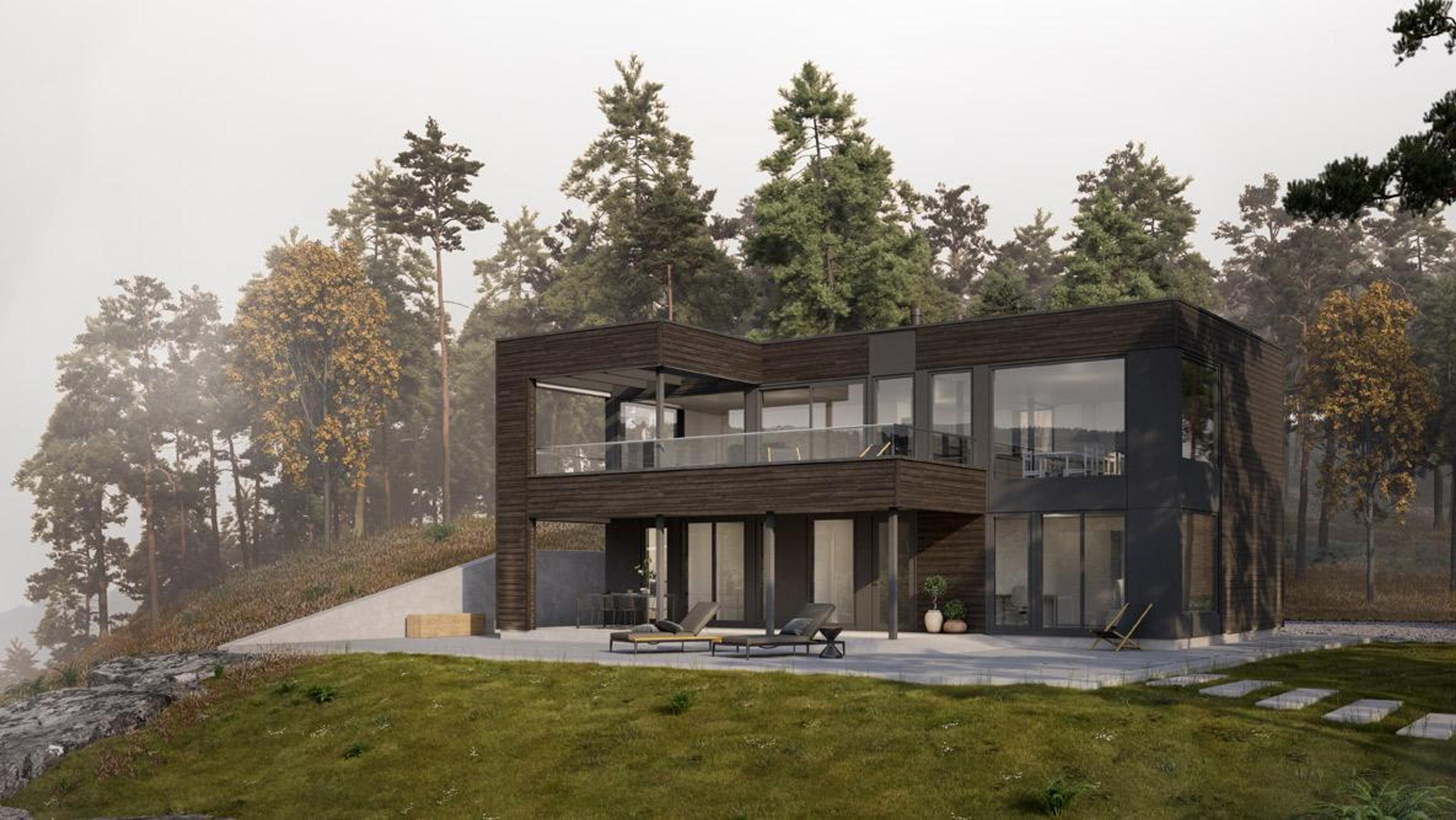 Fasade eksteriør av et lekkert moderne hus fra Nordbohus