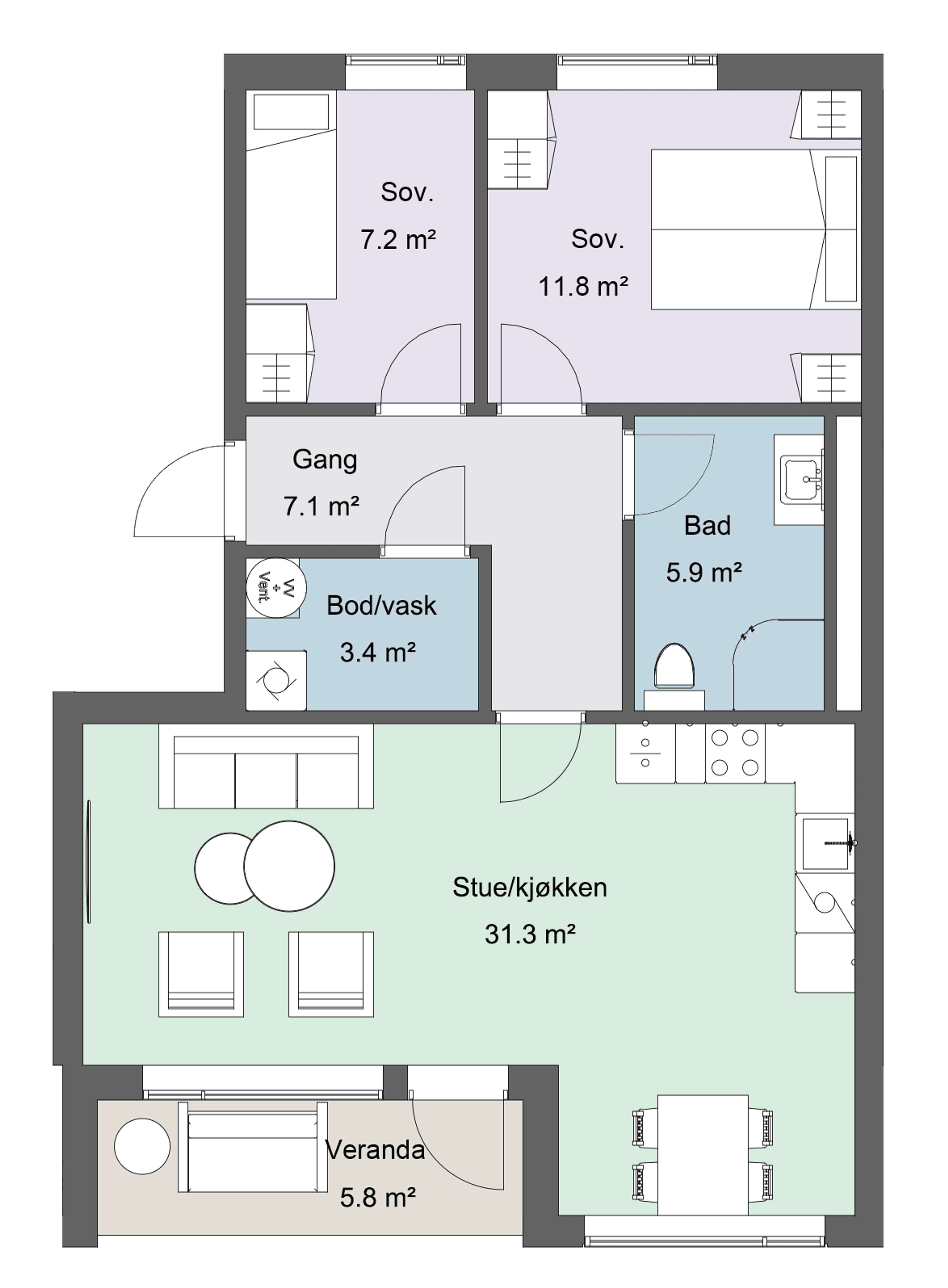 Plantegning for leilighet 103, Maimyra