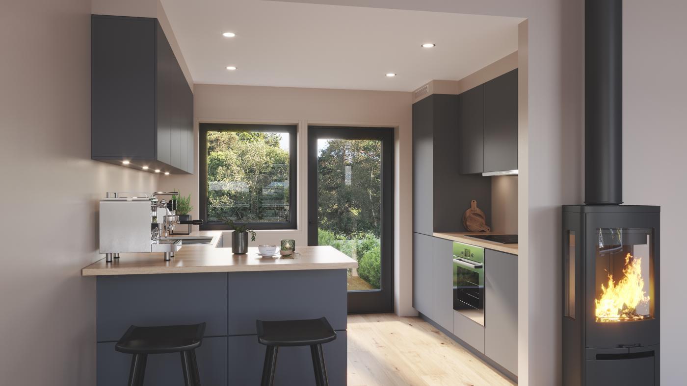 Lekkert kjøkken i eneboligen i Martin Seips Veg på Lillehammer