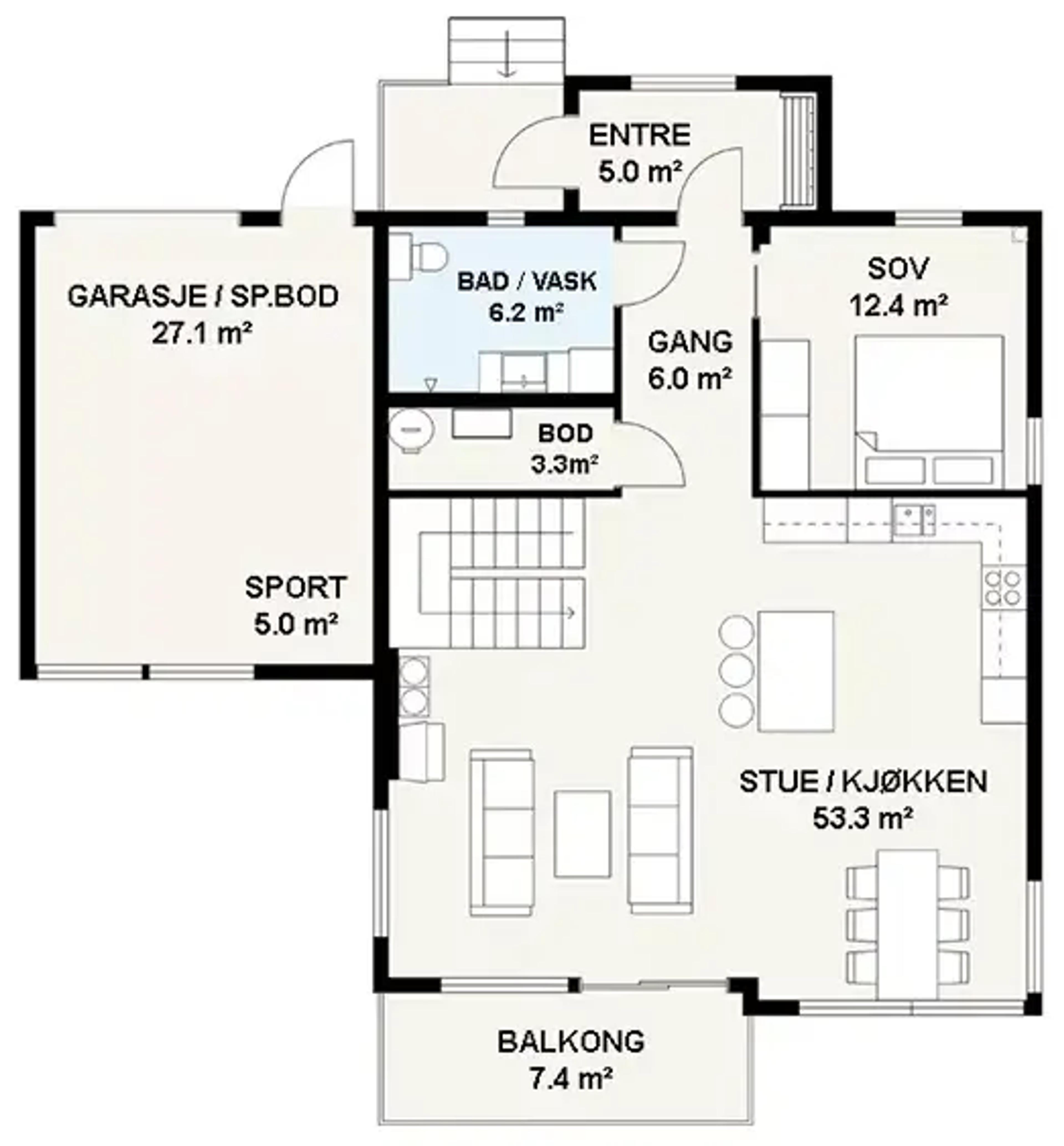 Hillevåg med integrert garasje