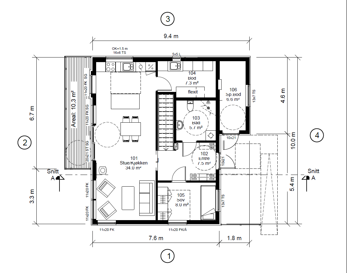 Plantegning 1. etg - Gjerneshaugan 6, Ballstad
