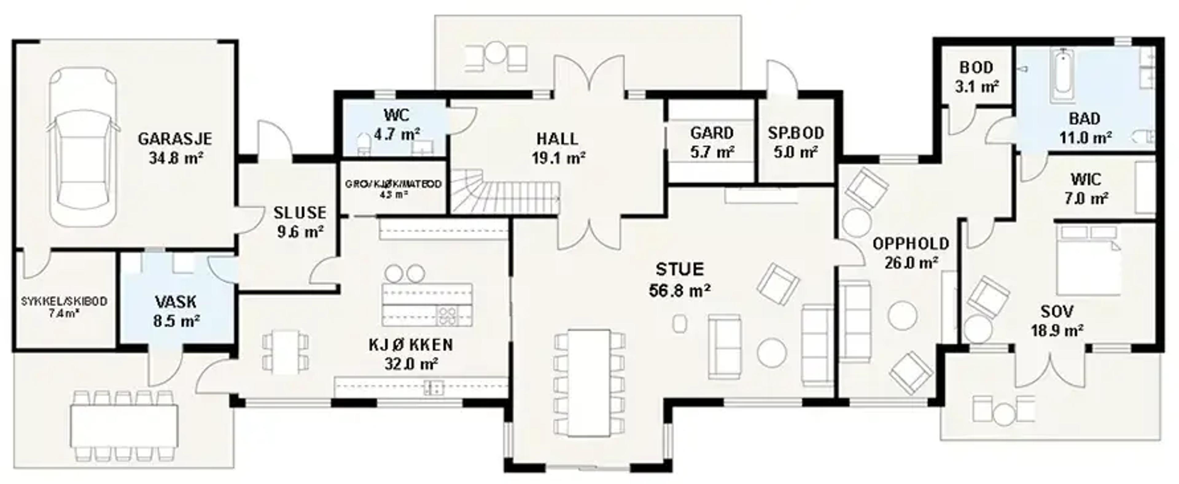 Systemhus Bergsmo plantegning 2D første etasje med mål