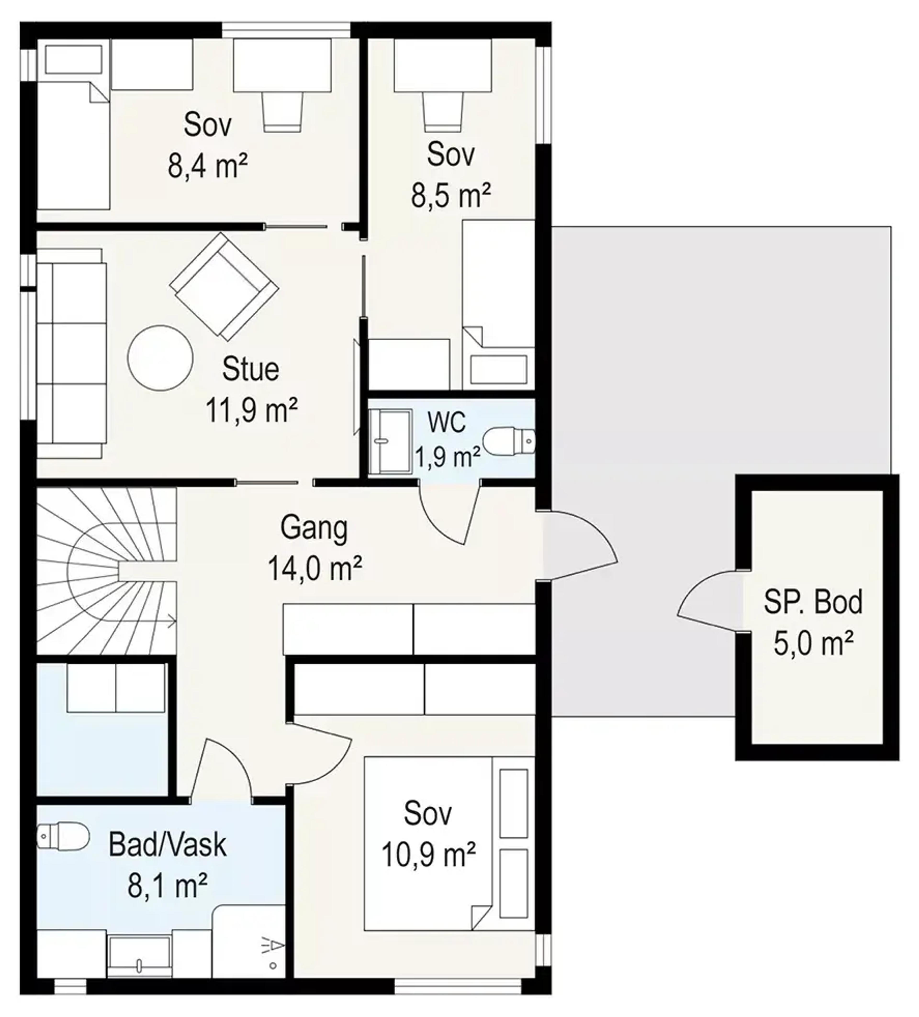 Systemhus Trend plantegning 2D med mål første etasje