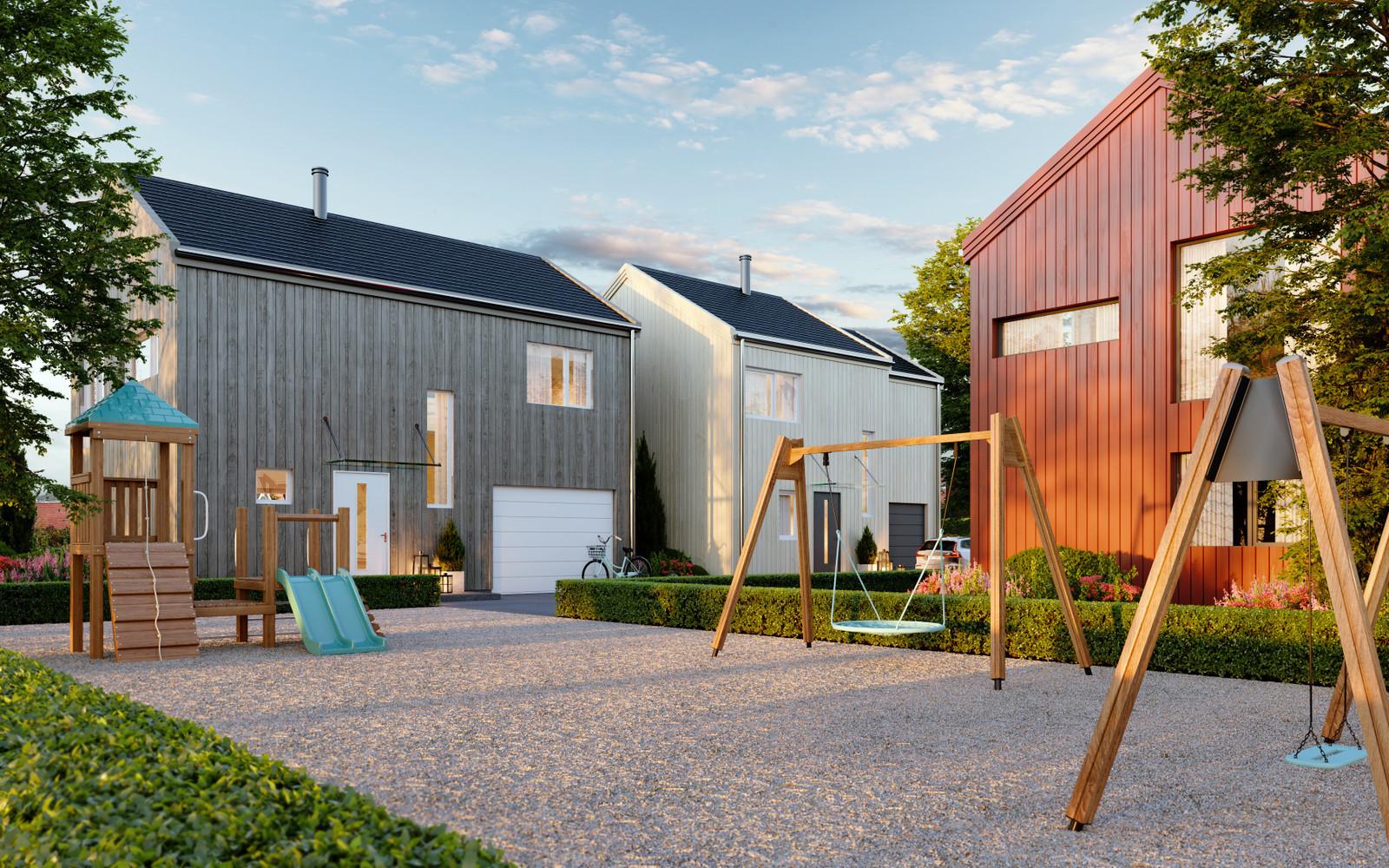 Fargerike tomannsboliger med lekeplass utenfor