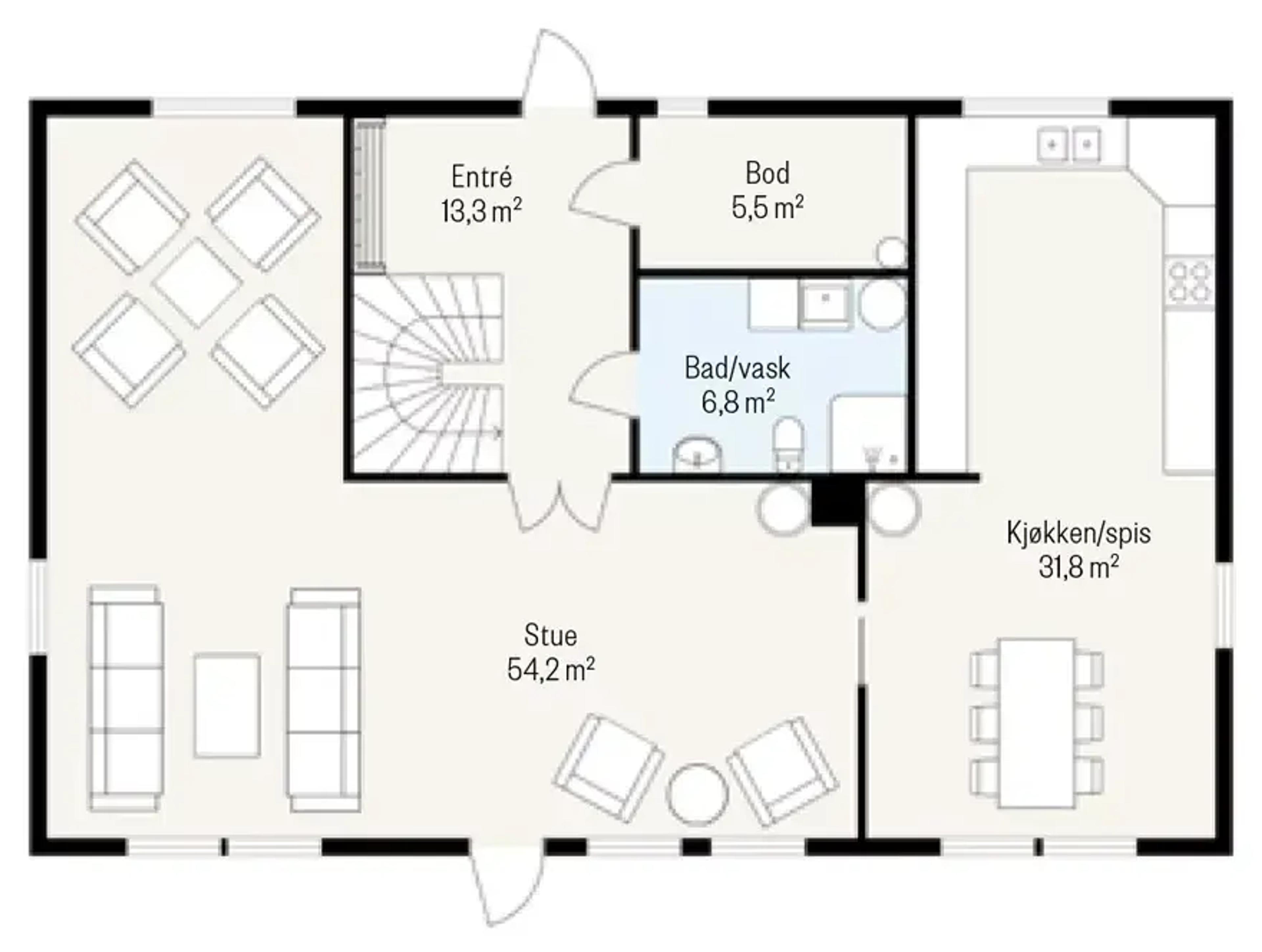 Systemhus Bjørgeseter plantegning 2D første etasje