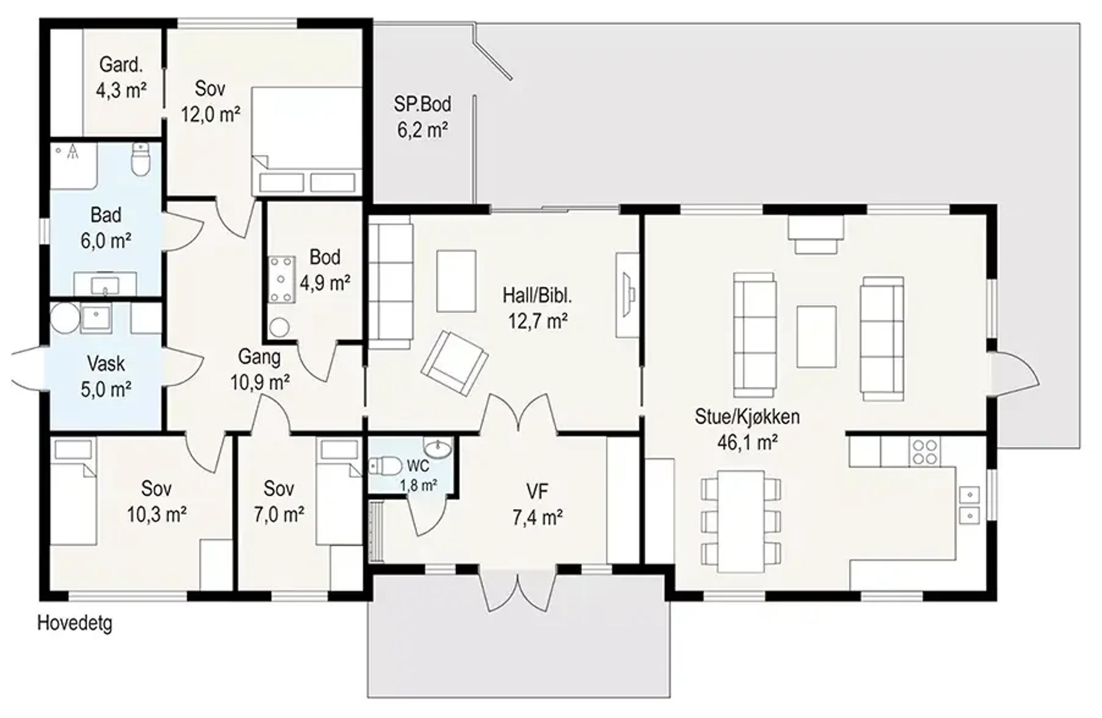 Plantegning for Systemhus Stange en herskapelig bolig på ett plan