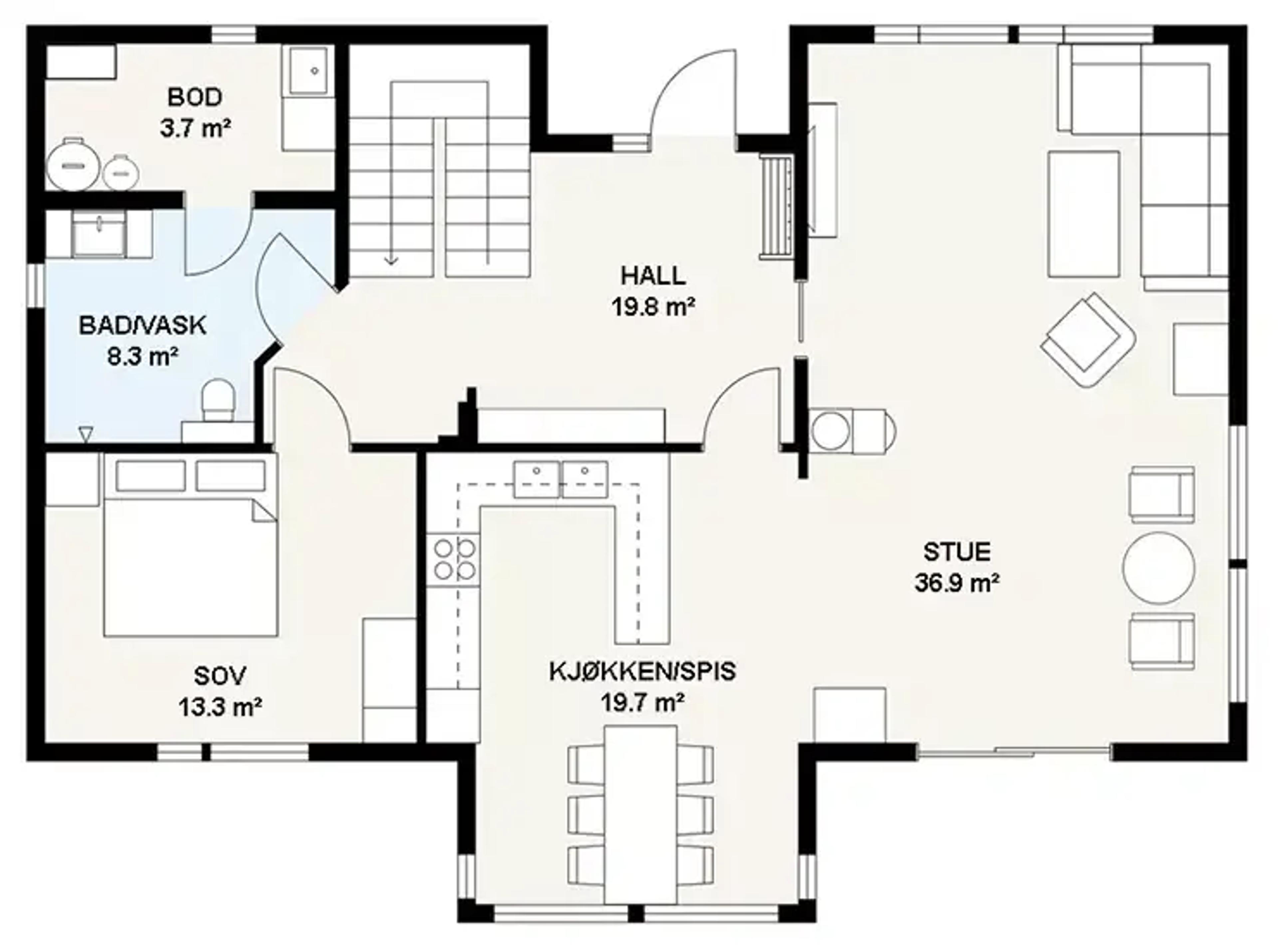 Første etasje plantegning Systemhus Sande