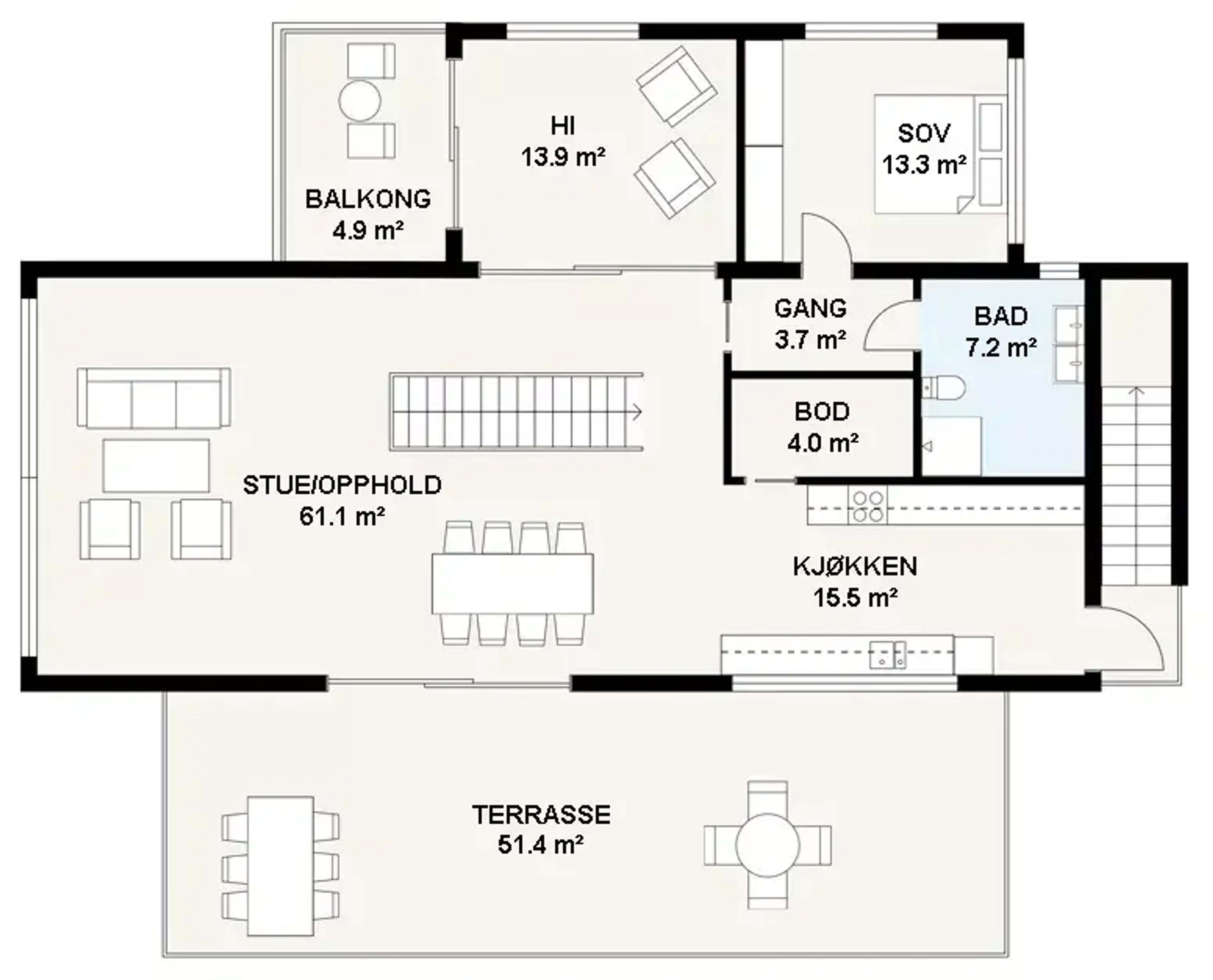 Systemhus Jakob plantegning 2D målsatt andre etasje