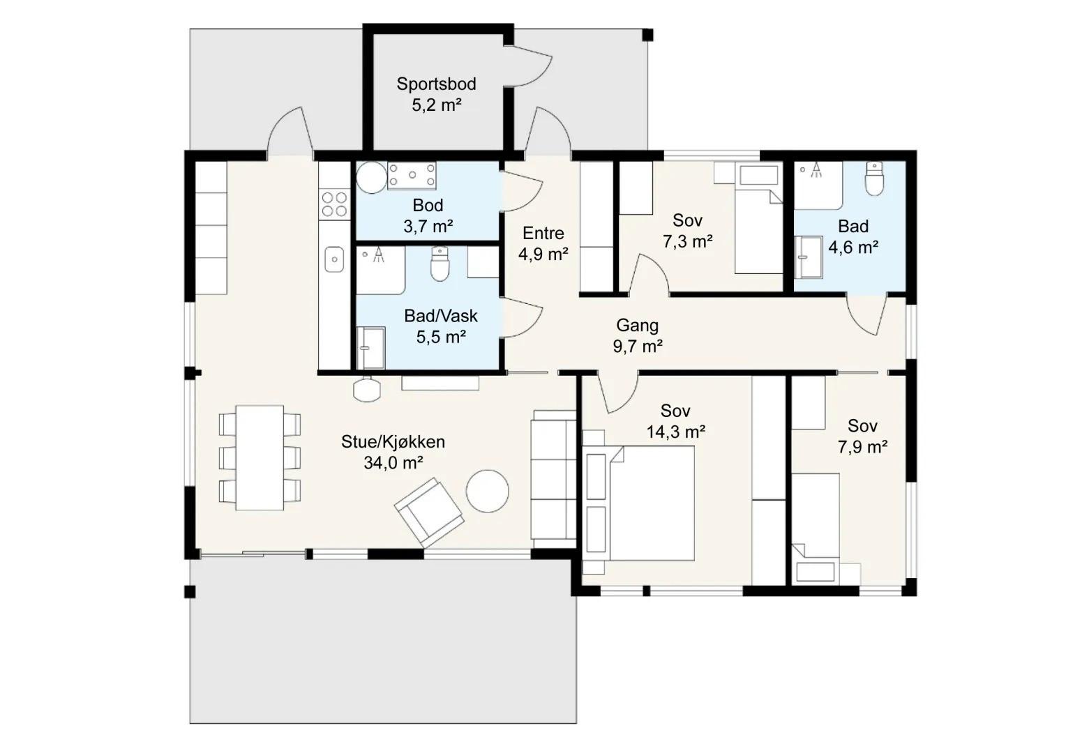 Plantegning Spire Pluss 104m2: