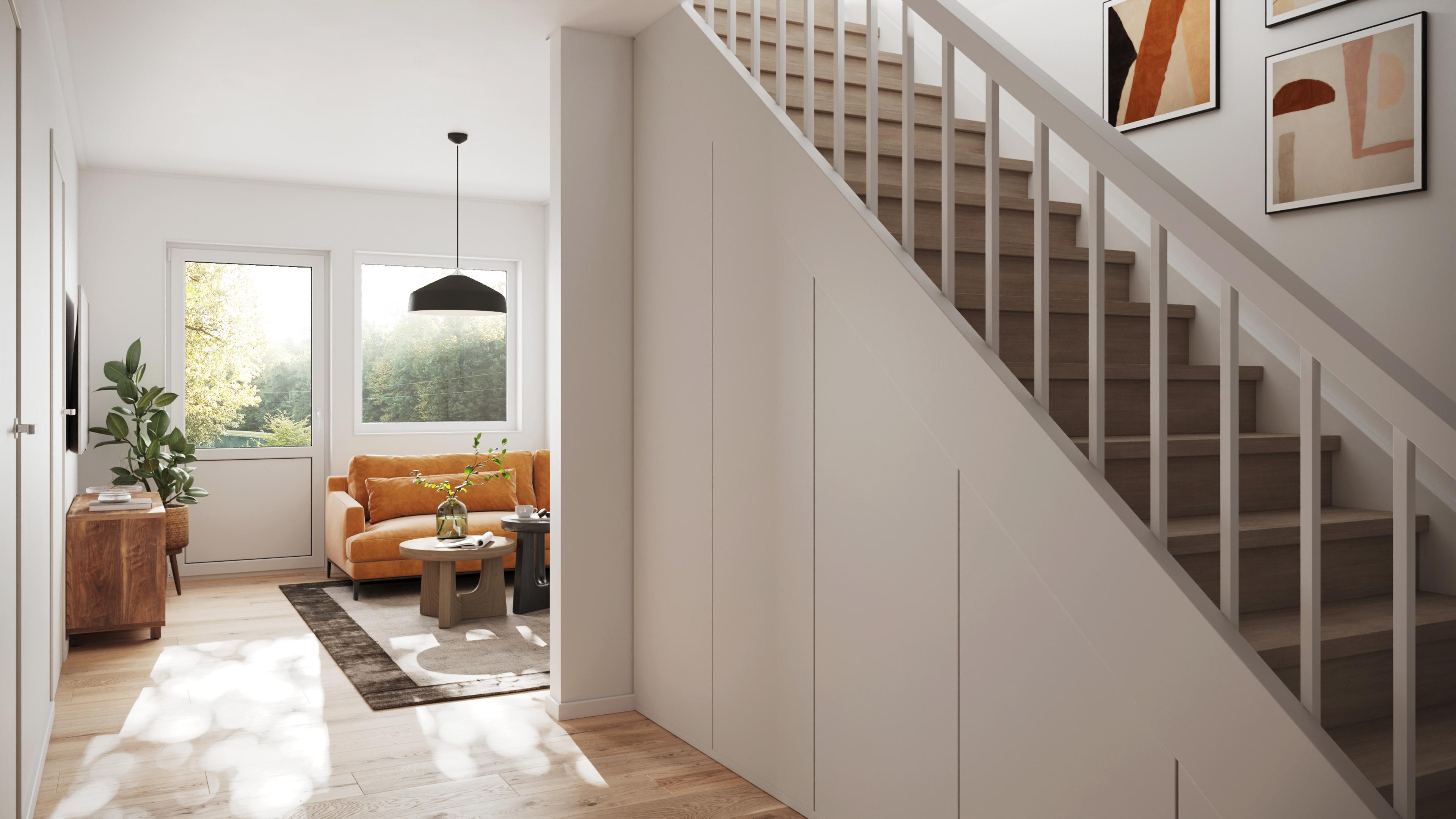 Ragnarrud med praktisk lagring under trapp