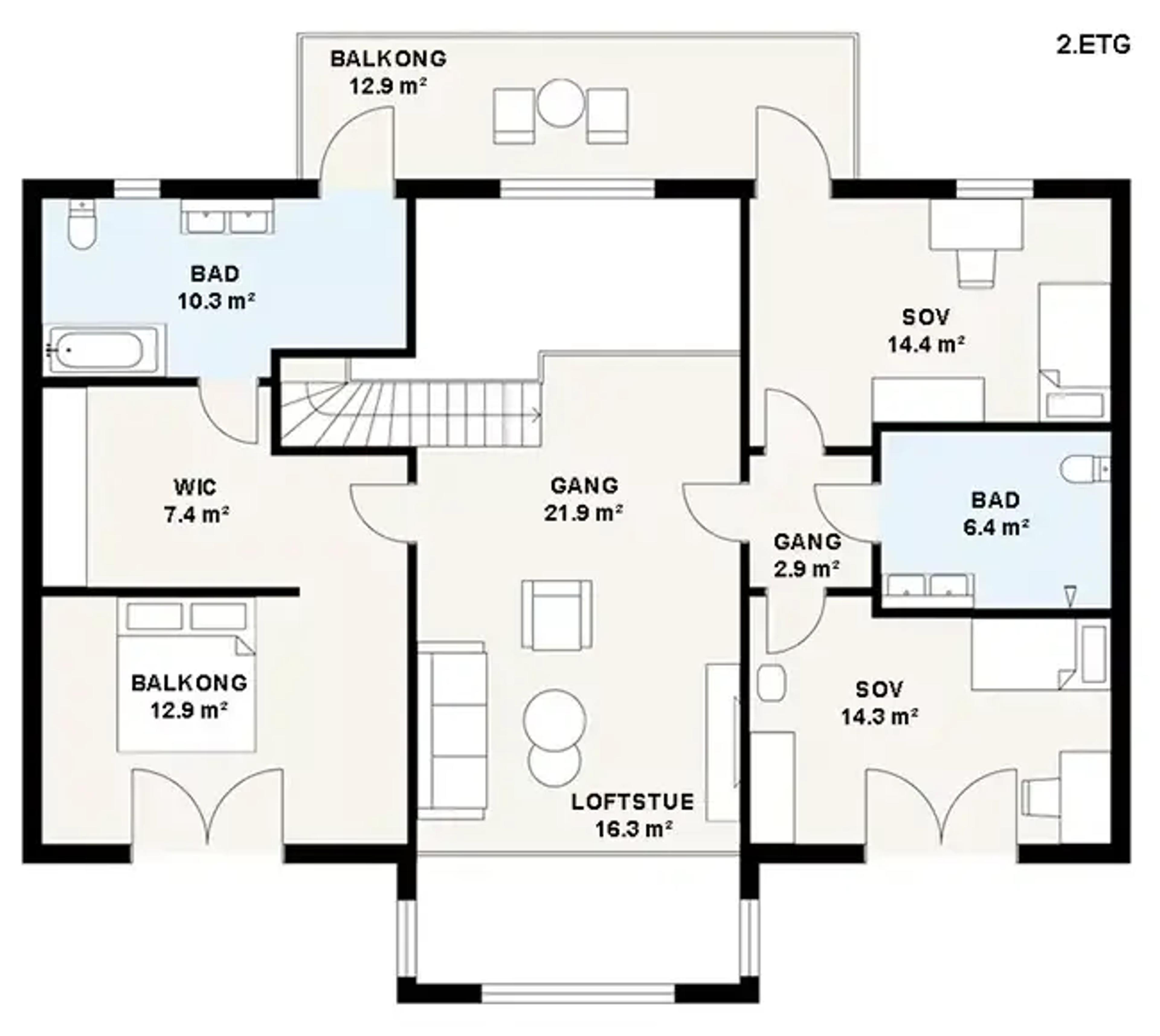 Systemhus Bergsmo plantegning 2D andre etasje med mål