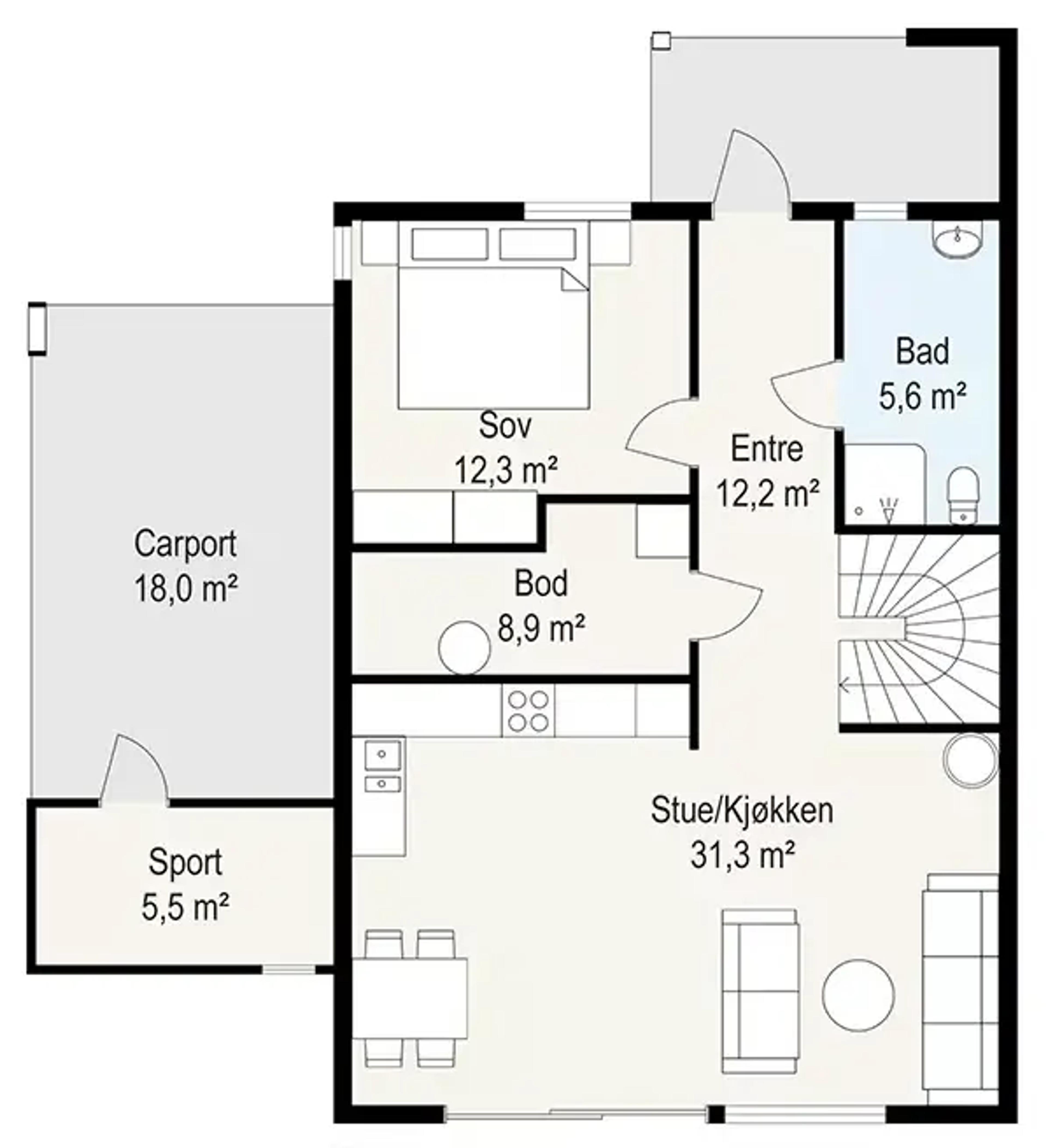 Systemhus Furnes tomannsbolig plantegning  første etasje