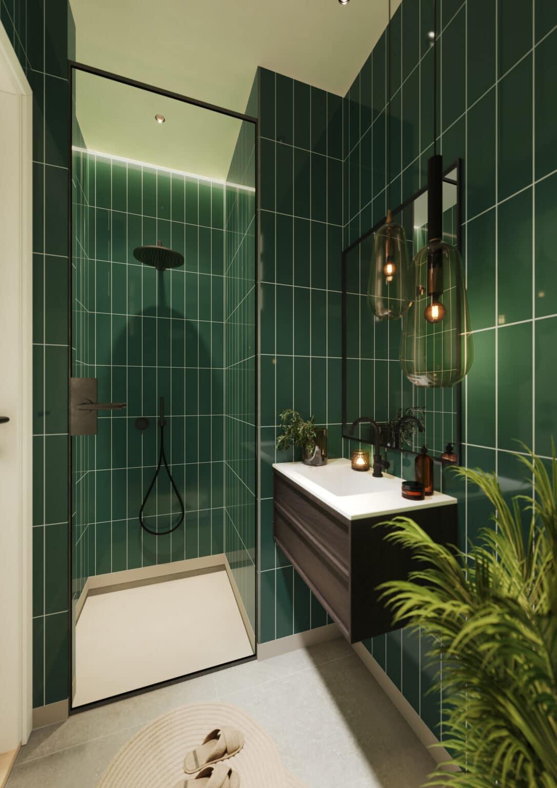 Bottle green baderomsplater fra Fibo