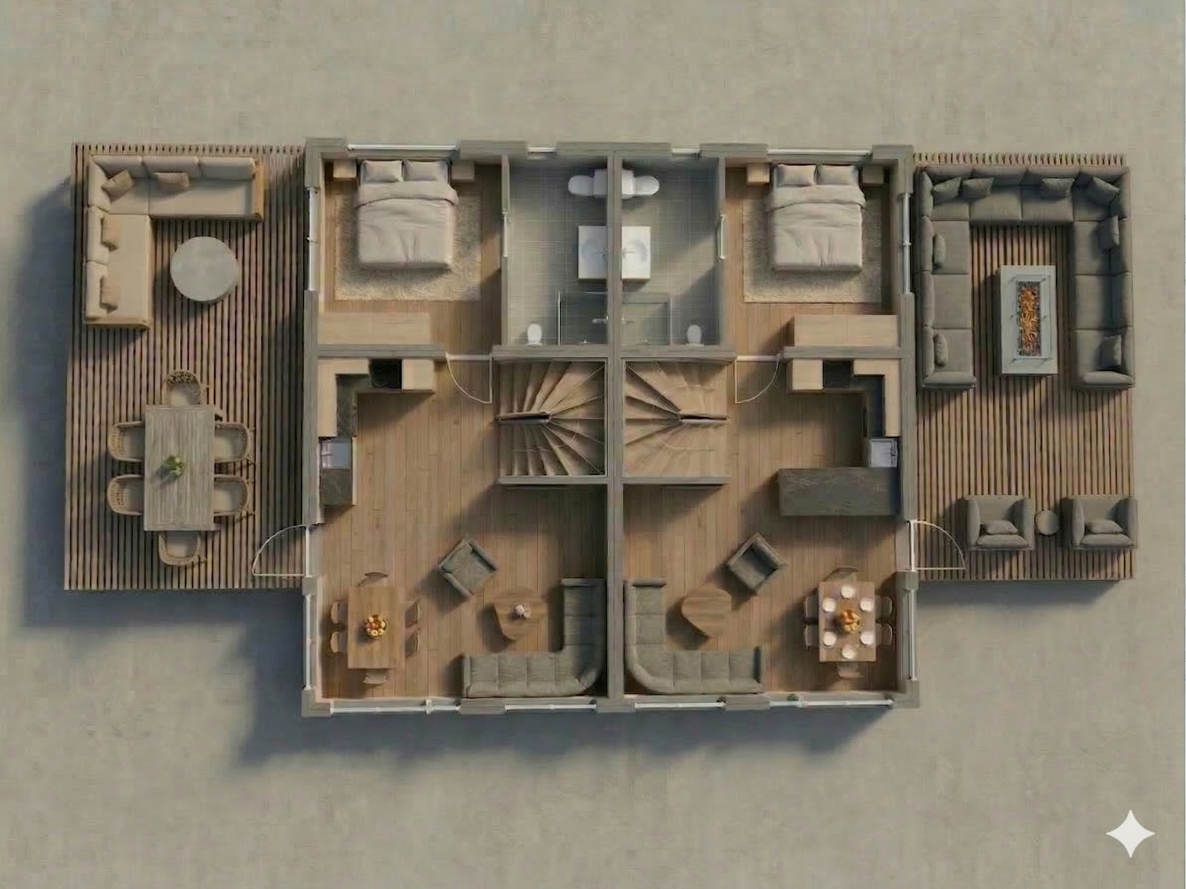 Plantegning hovedetasje med utgang til terrasse over carport