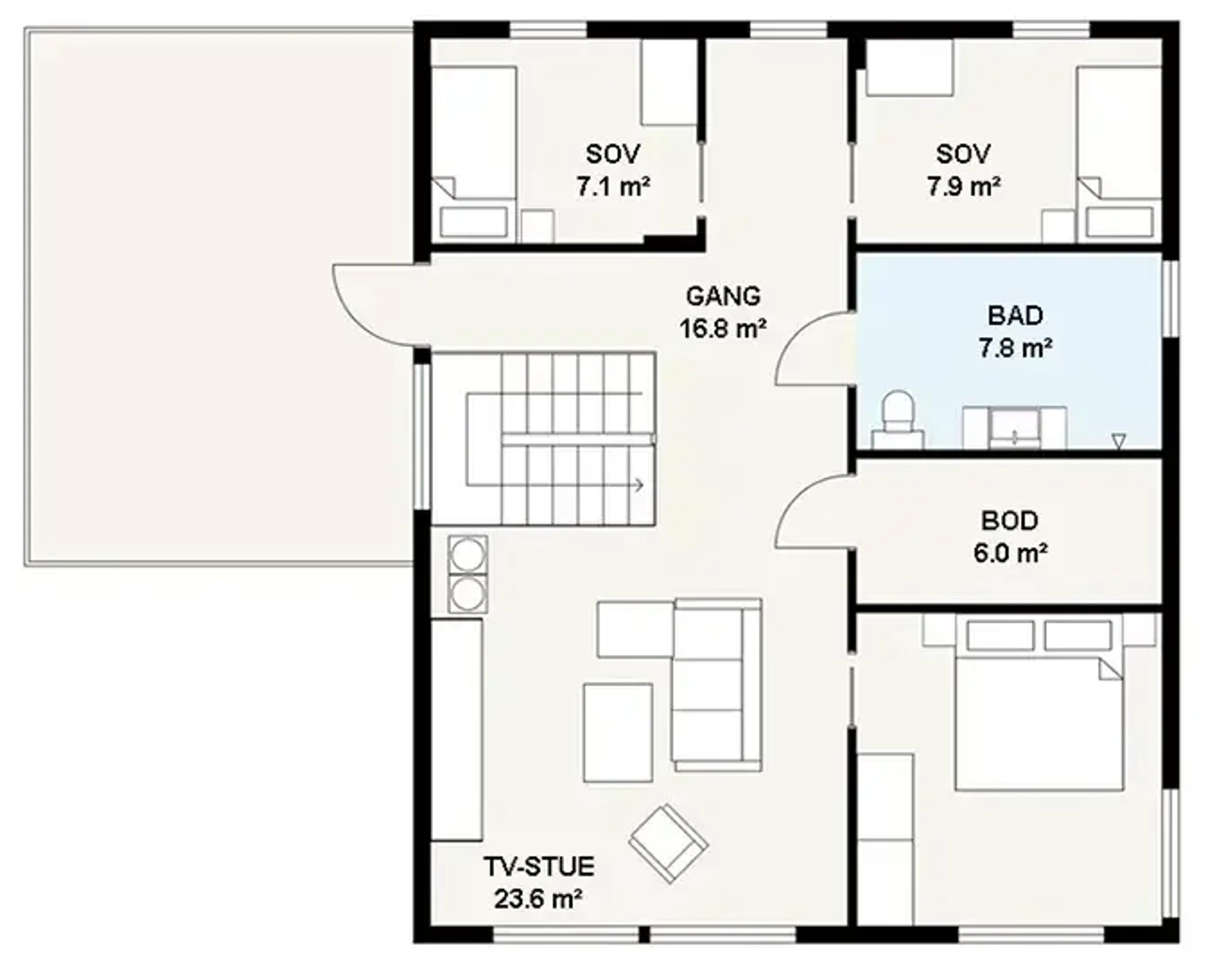 Loftsstue og takterrasse i øverste etasje på Hillevåg fra Systemhus