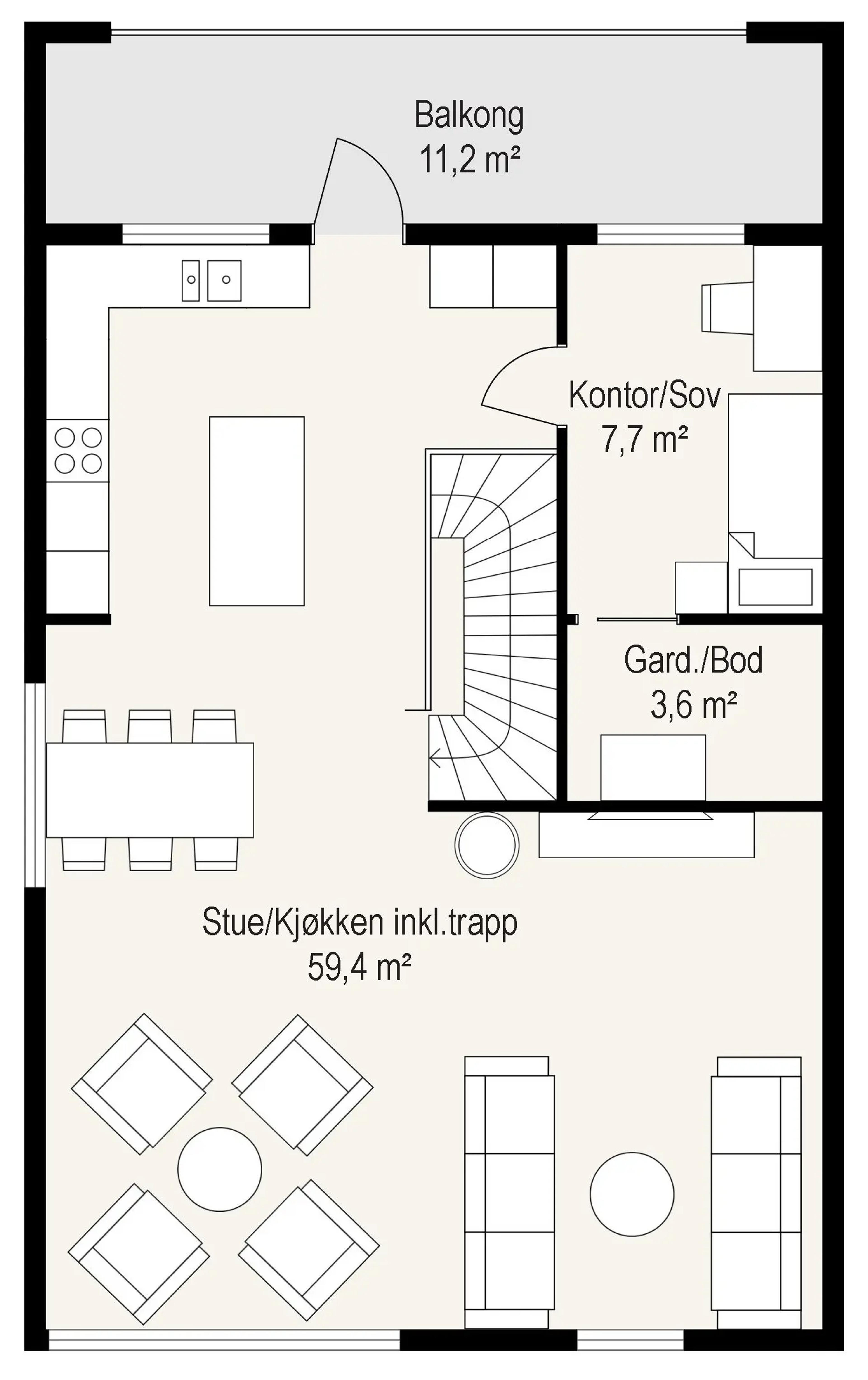 Sandnes enebolig andre etasje kjøkken og stue